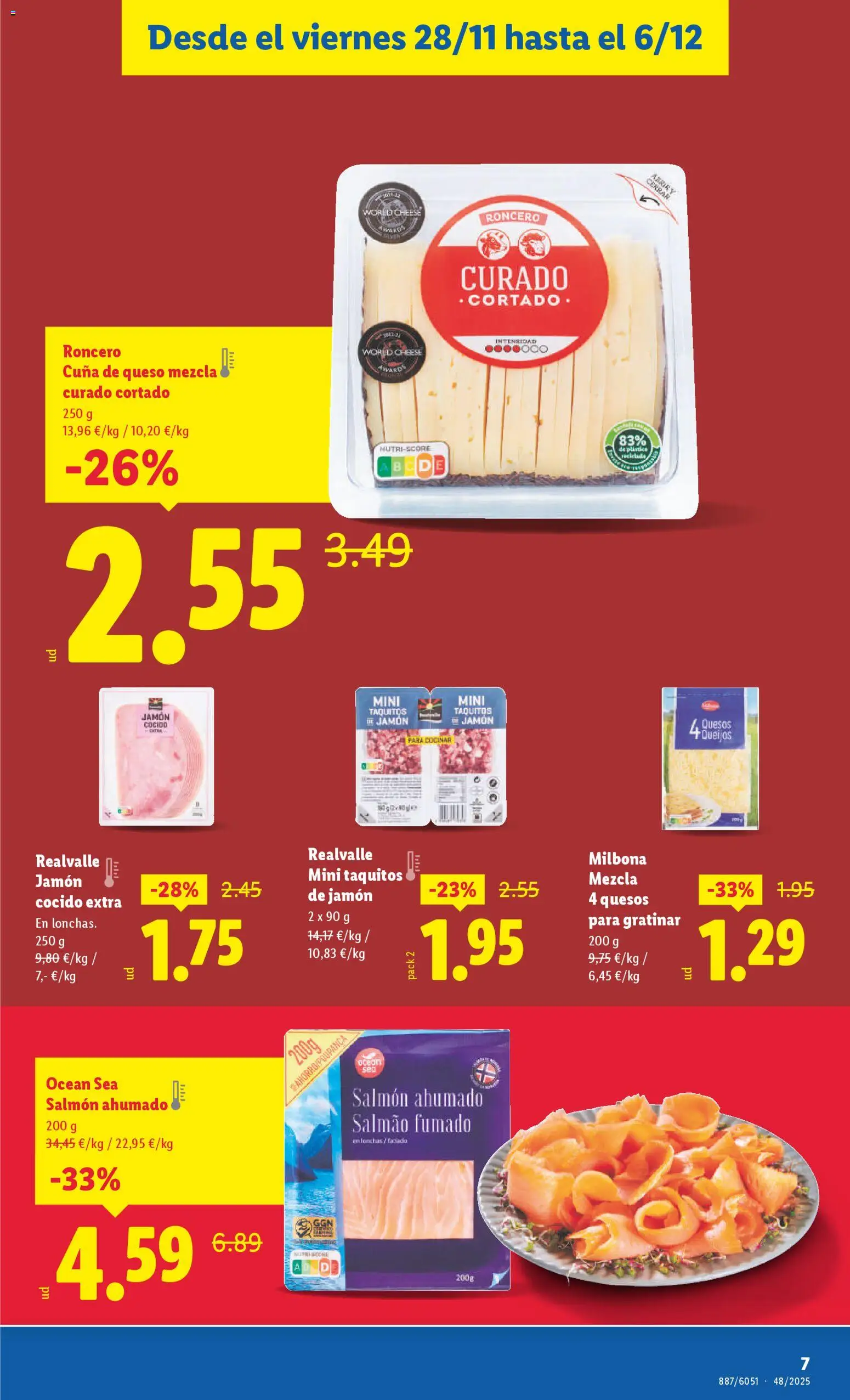 Lidl -Teraple │ válido desde el 28.11.2025 | Página: 7 | Productos: Queso, Jamón cocido, Salmón ahumado, Cuna