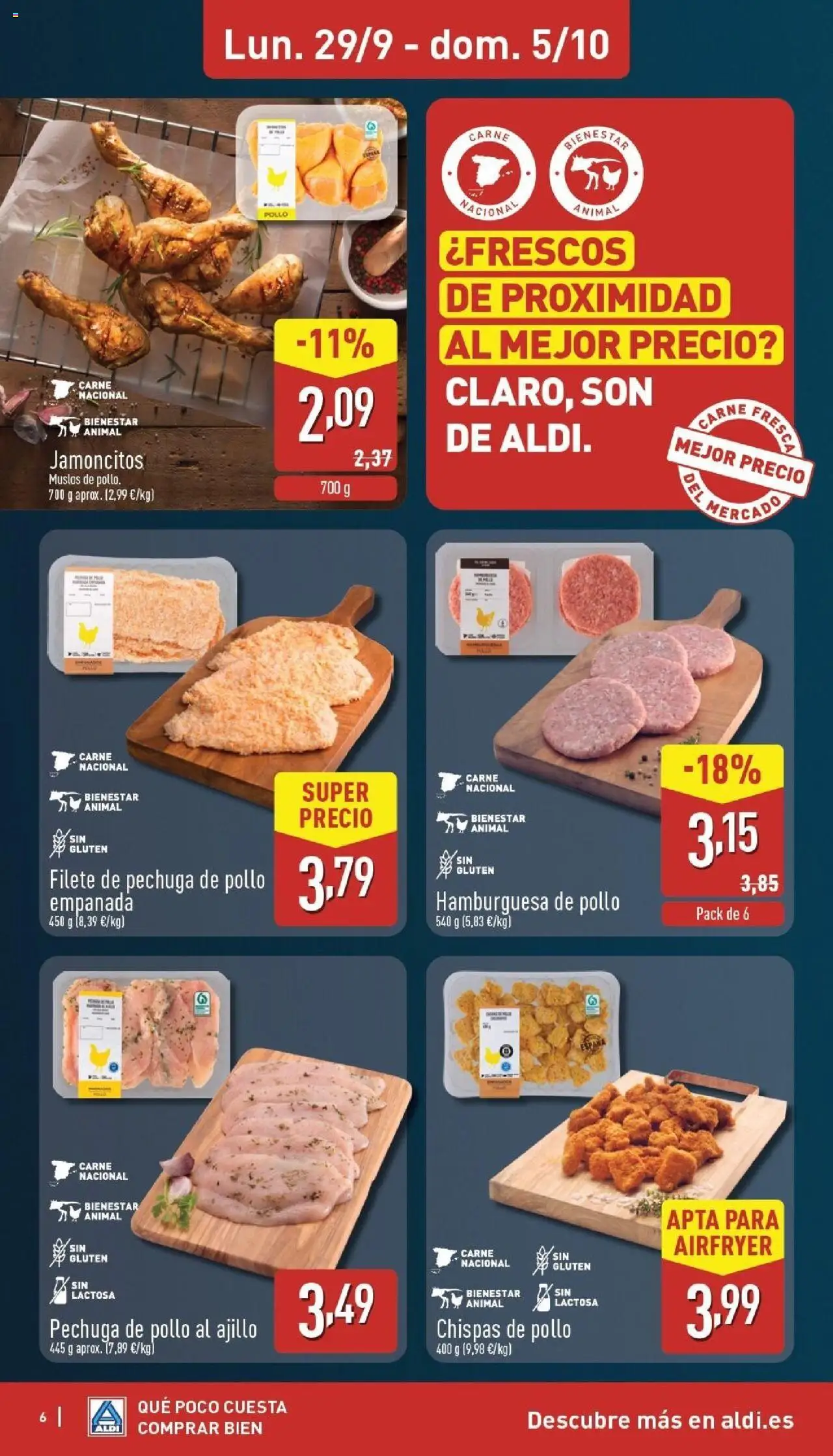 Aldi folleto Baleares │ válido desde el 29.09.2025 | Página: 6 | Productos: Pechuga de pollo empanada, Filete, Σοκολατούχο γάλα