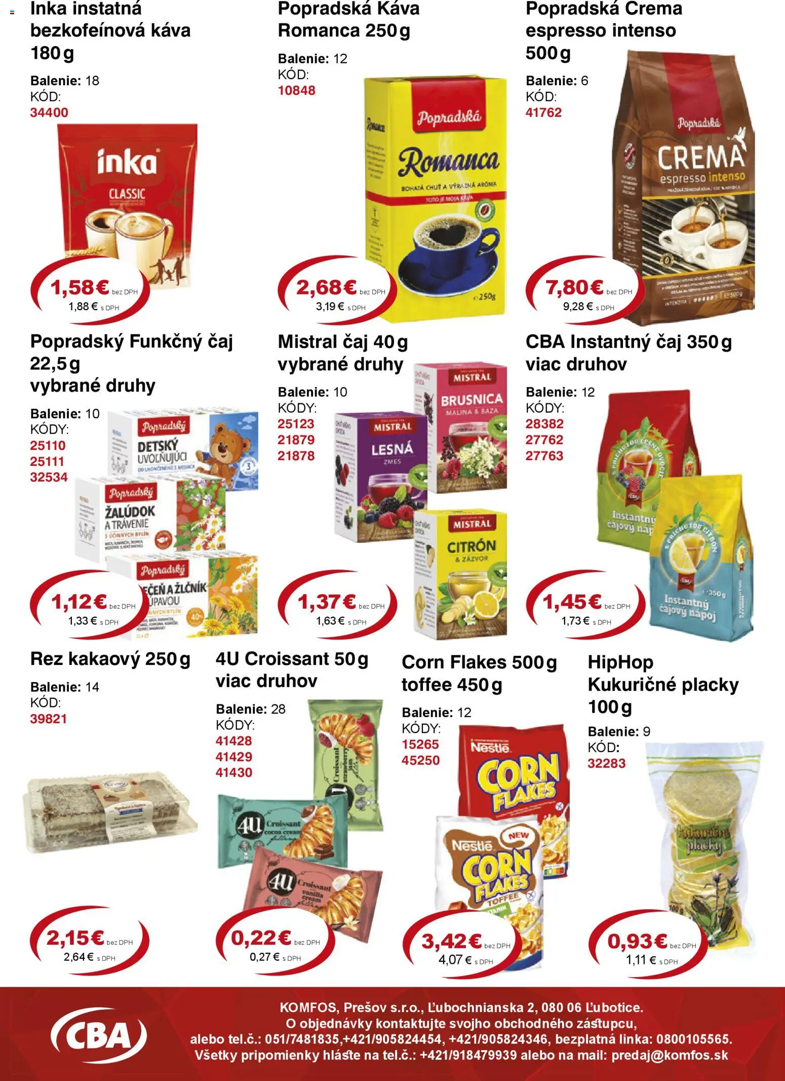 Nové CBA Komfos akcie – leták je platný od 23.01.2026 | Strana: 7 | Produkty: Zázvor, Popradská káva, Croissant, Čaj