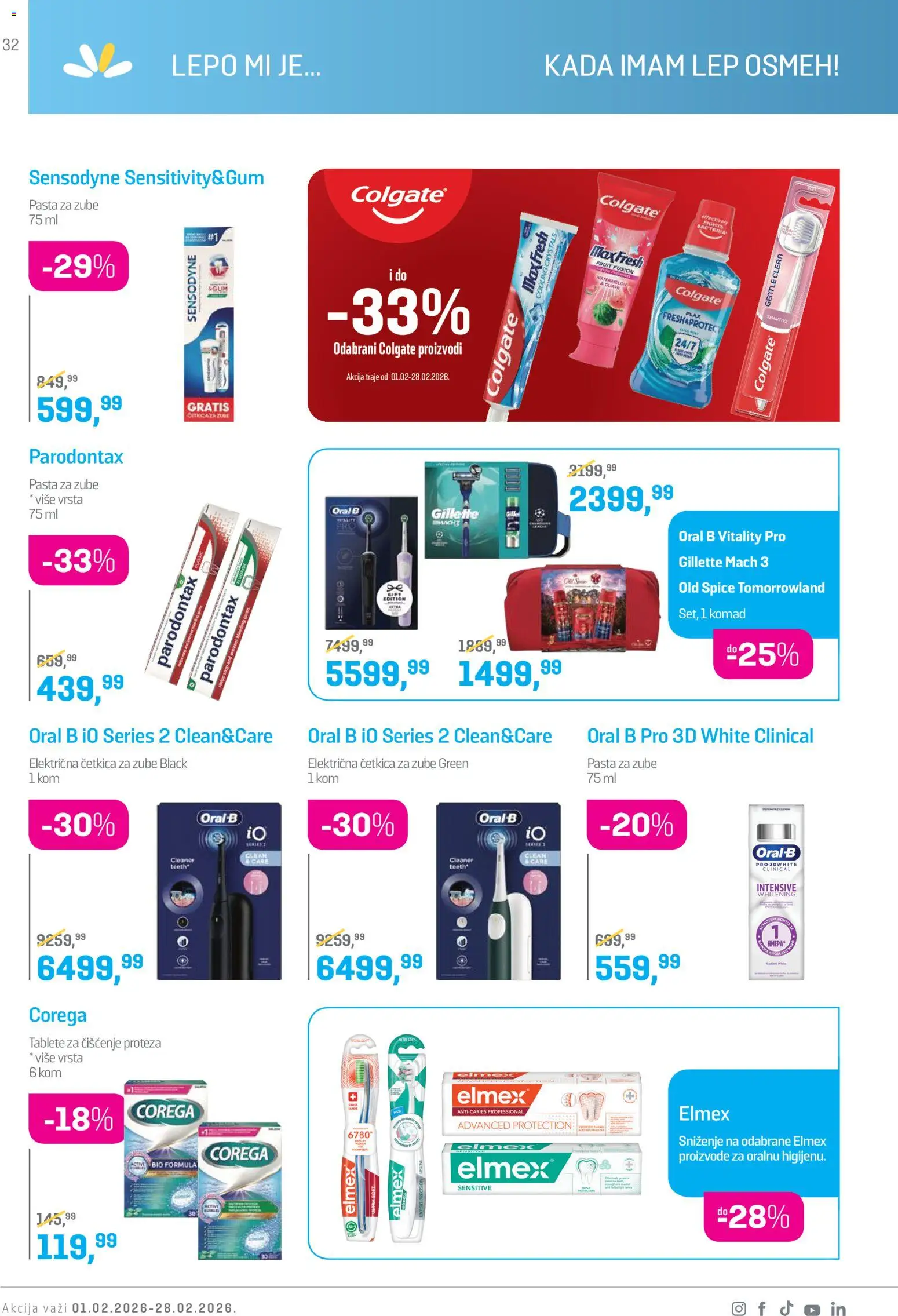 Lilly drogerie katalog - važi od 01.02.2026 | Strana: 32 | Proizvode: Colgate, Gillette, Električna četkica za zube, Parodontax