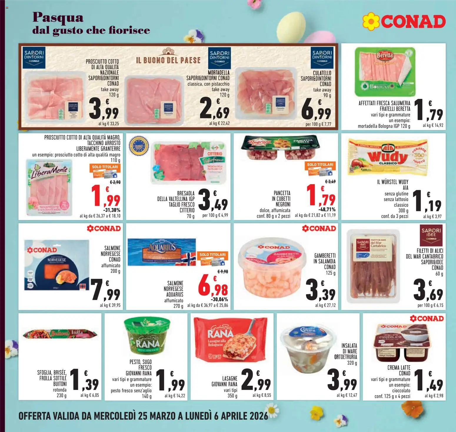 Volantino Conad del 25.03.2026 | Pagina: 12 | Prodotti: Pancetta, Prosciutto, Lasagna, Gamberetti