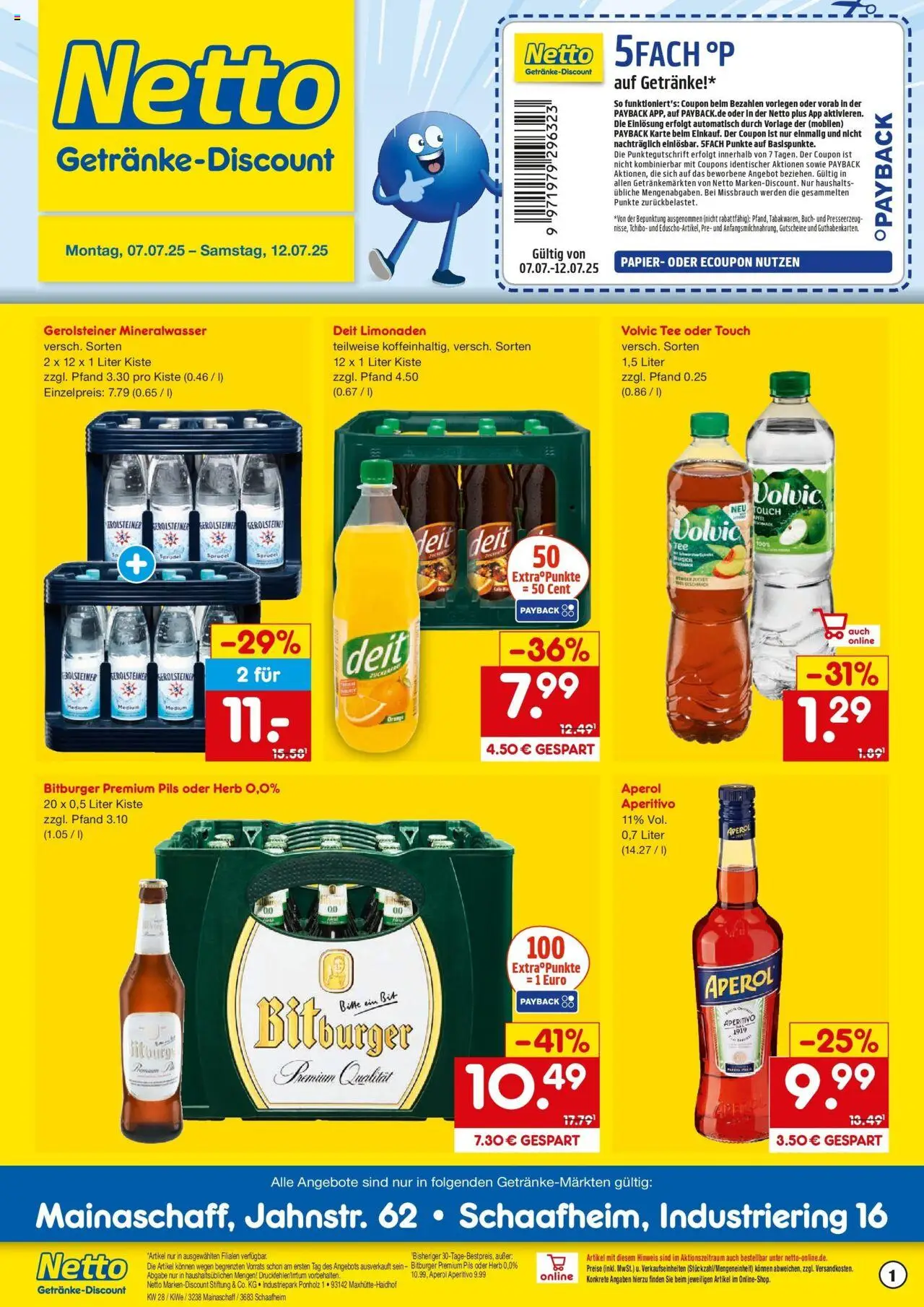 Netto Marken-Discount prospekt Schaafheim	 - gültig ab dem 07.07.2025 | Seite: 1 | Produkte: Bitburger, Volvic tee, Aperol, Tee