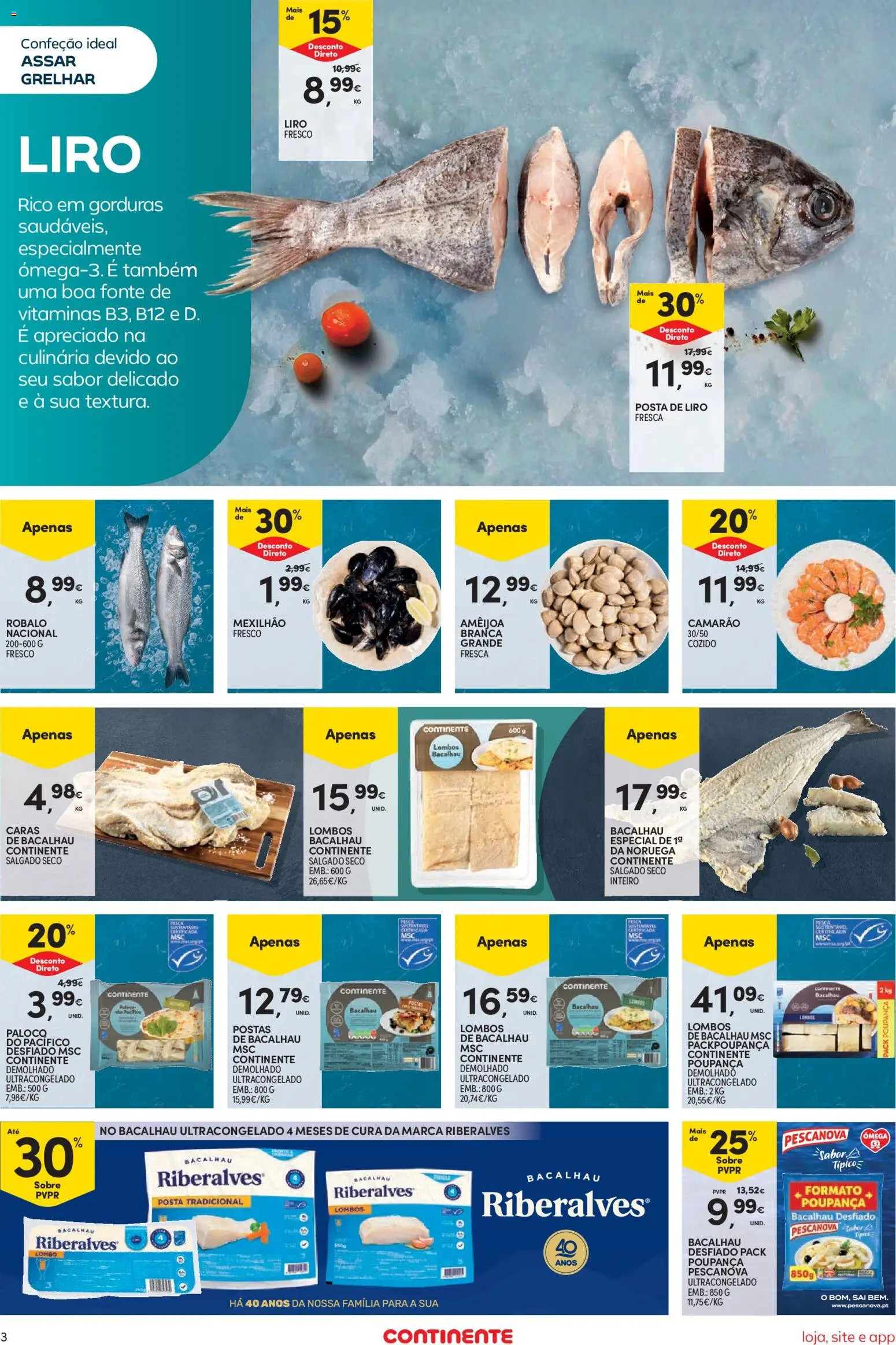 Continente Semanal Continente Bom Dia │ válido de 09.12.2025 | Página: 3 | Produtos: Bacalhau, Camarão, Lombo