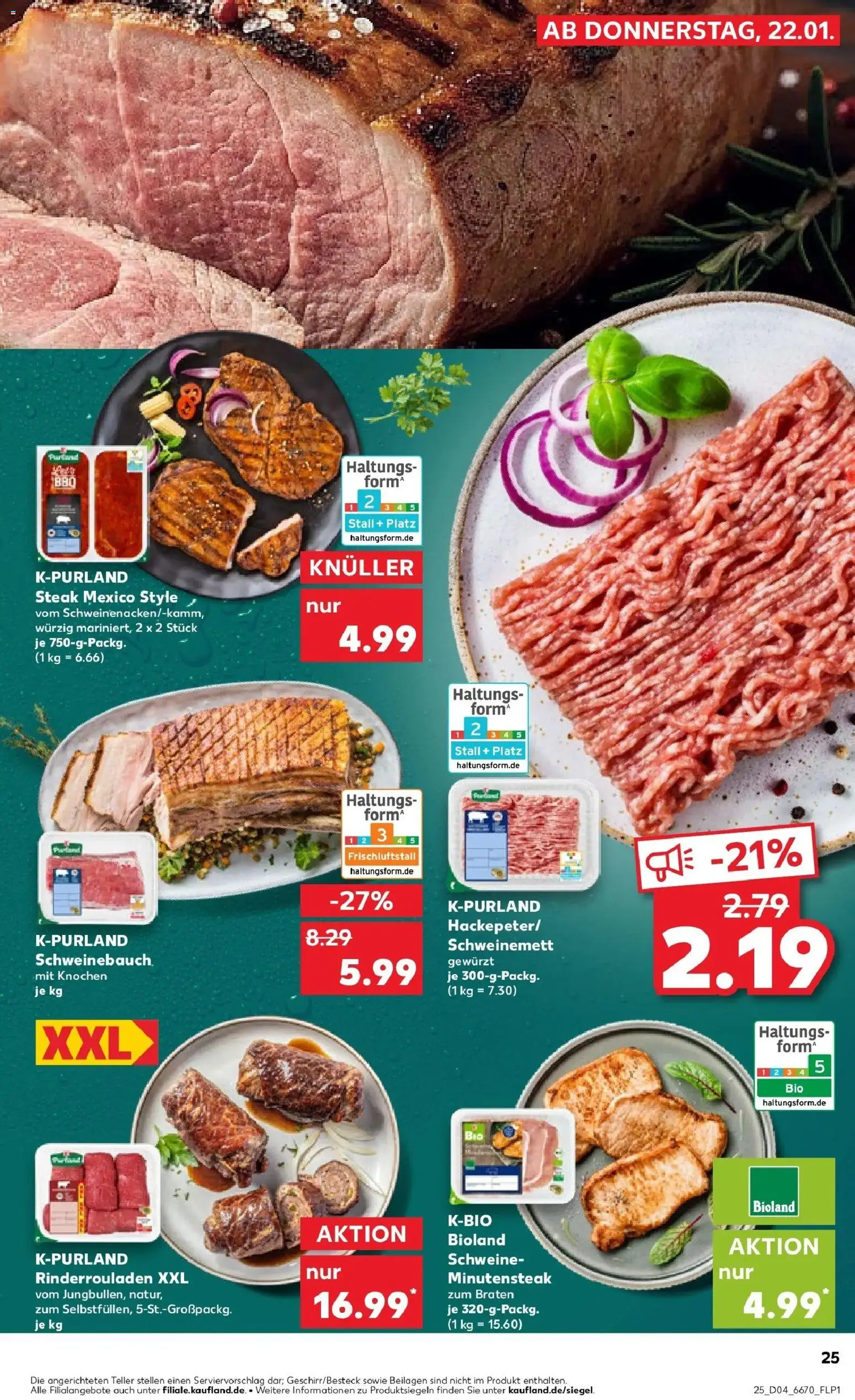 Kaufland prospekt Marl	 – gültig ab 25.01.2026 | Seite: 25 | Produkte: Rinderrouladen, Schweinebauch, Steak