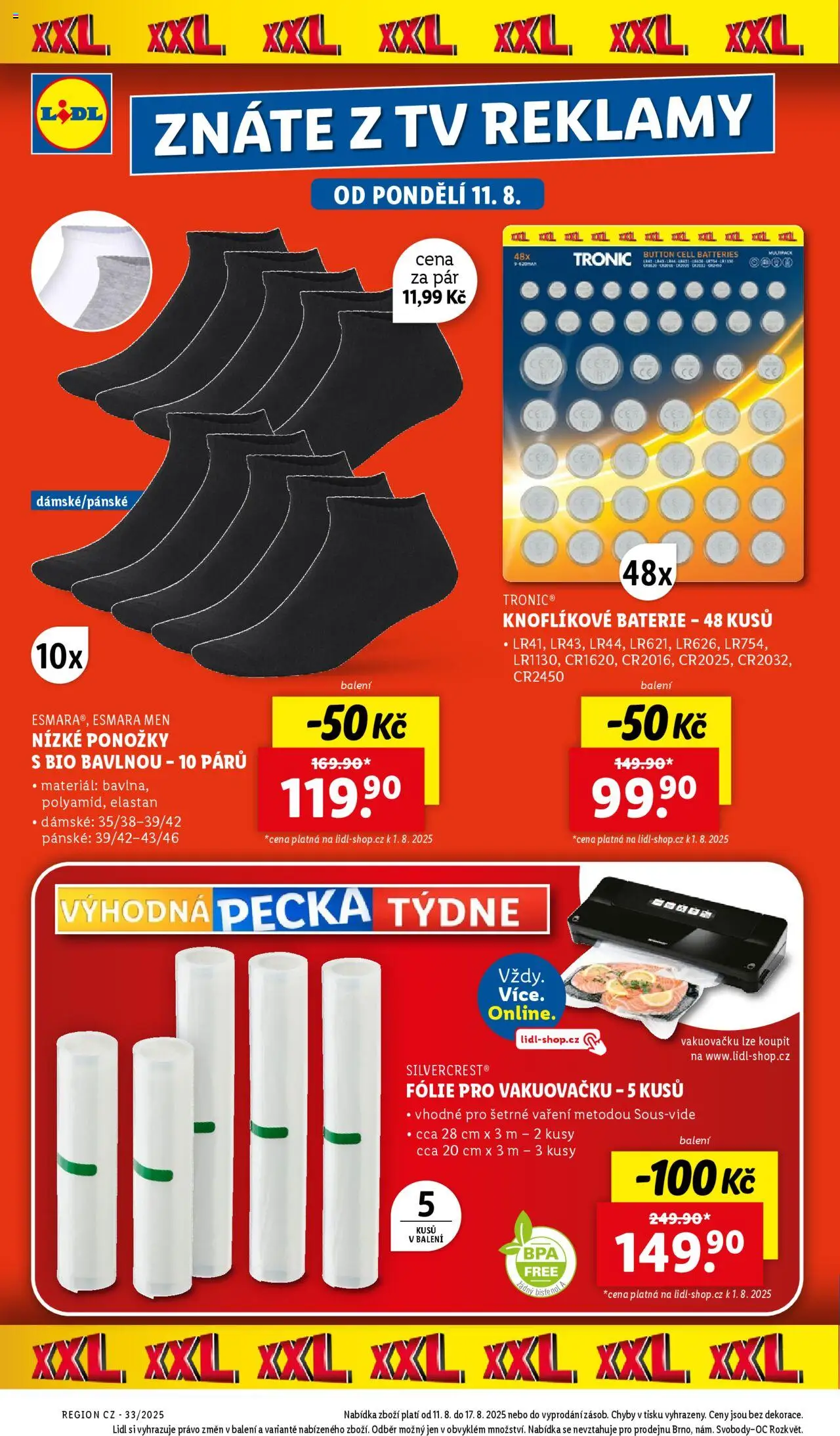 Lidl leták - Spotřební zboží od 11.08.2025 | Strana: 2 | Produkty: Ponožky, Fólie, Tv, Baterie