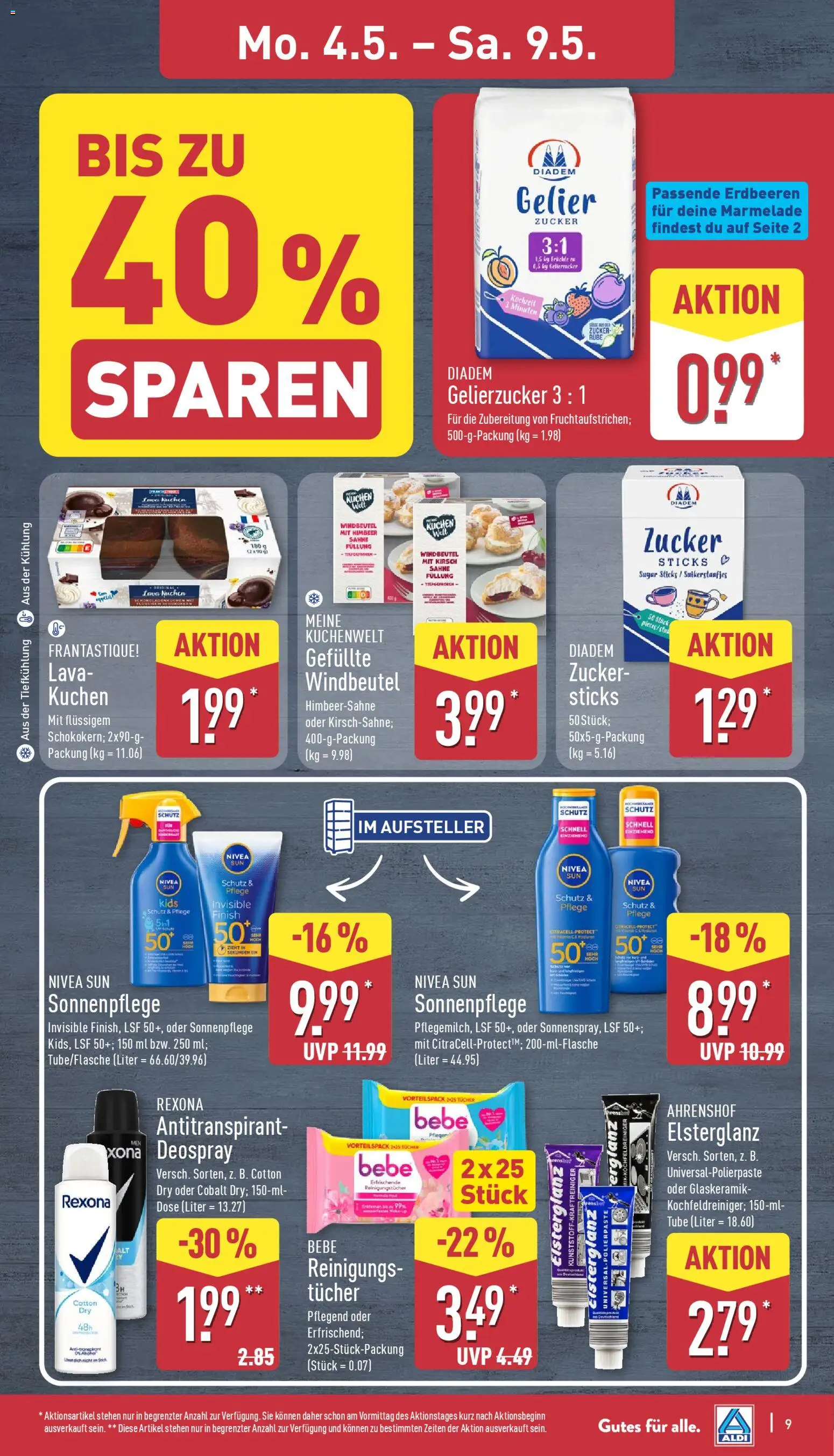Aldi Prospekt 	 – gültig ab 04.05.2026 | Seite: 9 | Produkte: Finish, Reinigungstücher, Deospray, Erdbeeren