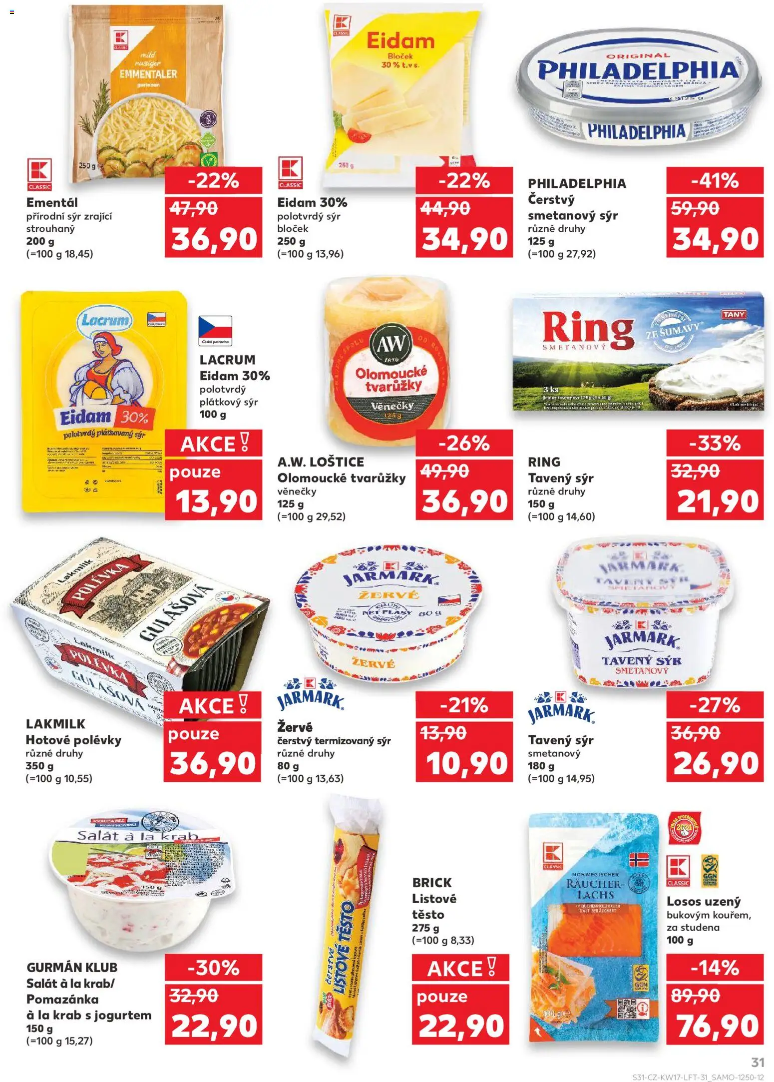 Kaufland leták - Plzeň Bory od 22.04.2026 | Strana: 31 | Produkty: Ementál, Tvarůžky, Philadelphia, Pomazánka