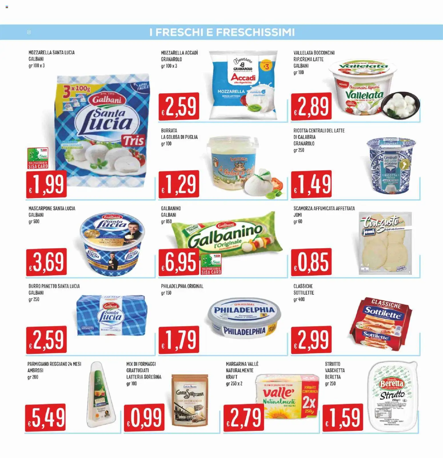 Volantino SISA del 30.03.2026 | Pagina: 8 | Prodotti: Cd, Mozzarella, Mascarpone, Parmigiano reggiano