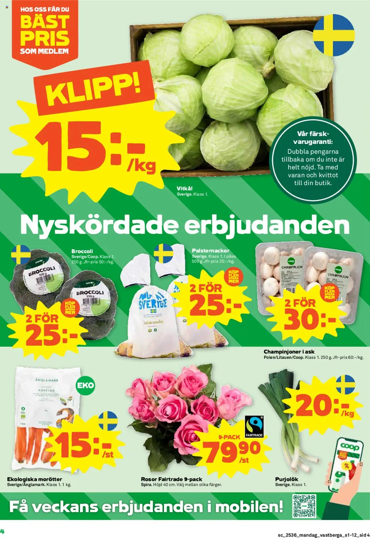 Coop Forum reklamblad aktuell från 01.09.2025 | Sida: 4 | Produkter: Vitkål, Champinjoner, Broccoli