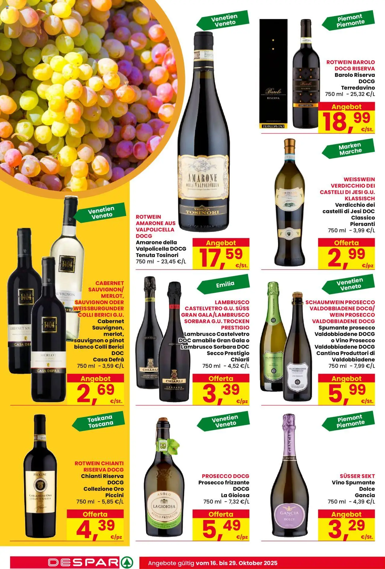 Volantino Despar del 16.10.2025 | Pagina: 14 | Prodotti: Prosecco, Vino, Spumante