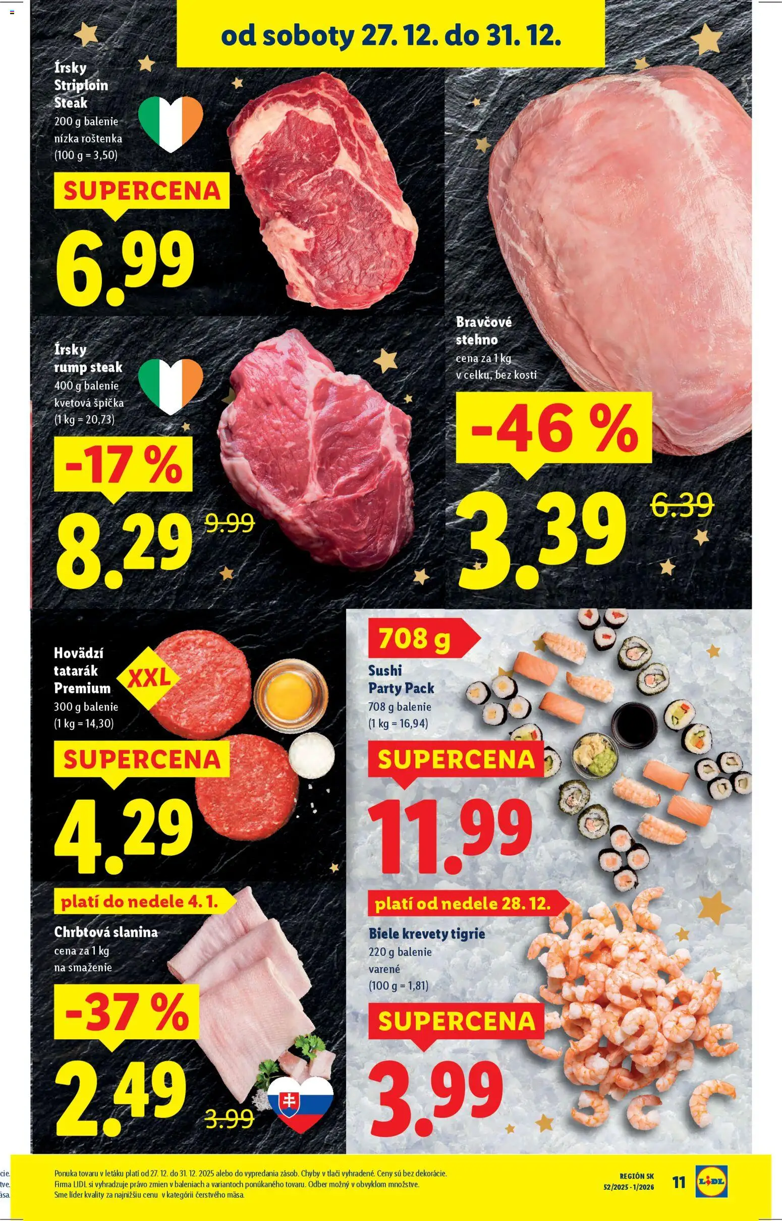 Nové Lidl akcie – leták je platný od 27.12.2025 | Strana: 15 | Produkty: Krevety, Bravčové stehno, Tatarák, Steak