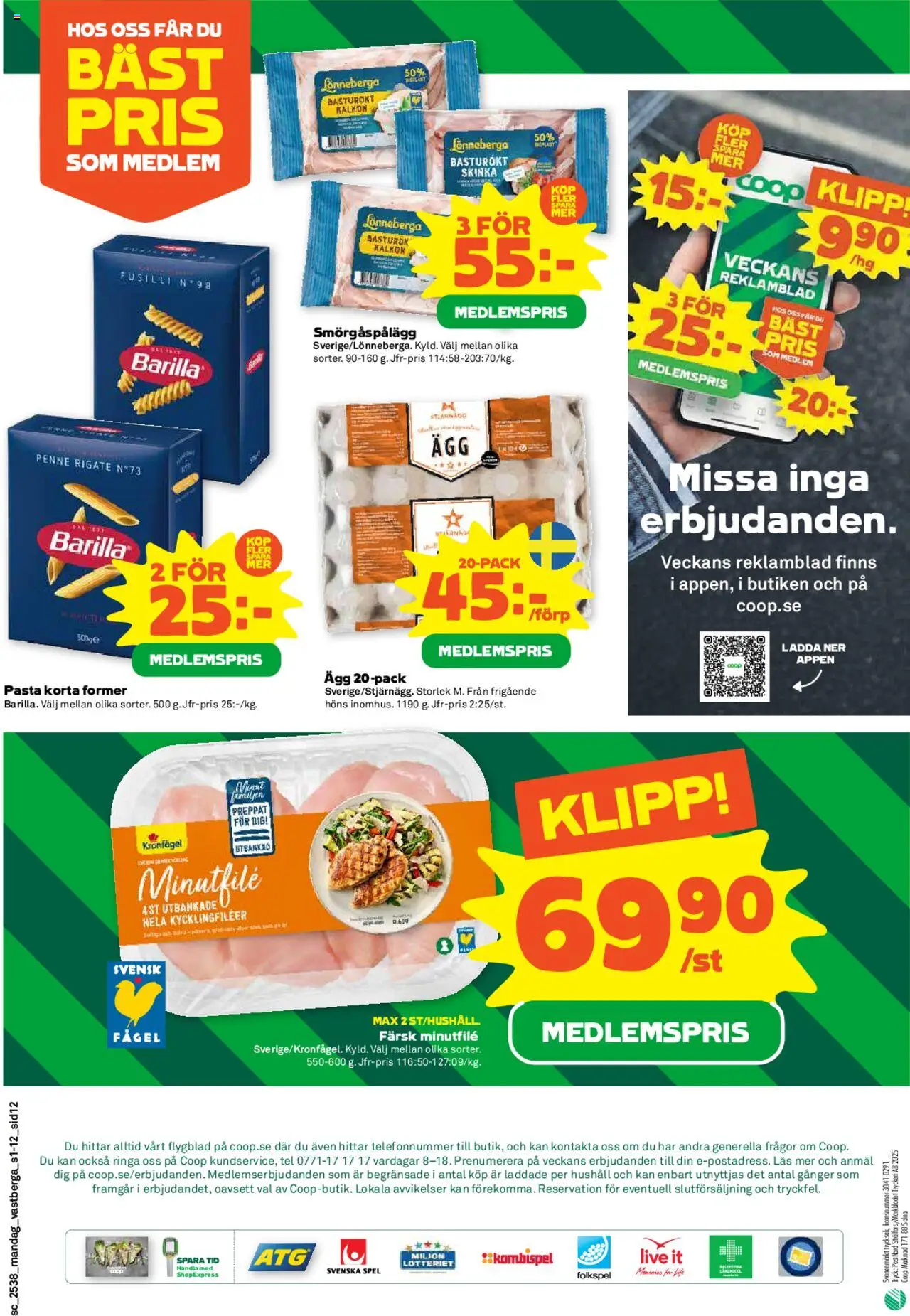 Coop Forum reklamblad aktuell från 15.09.2025 | Sida: 12 | Produkter: Smörgåspålägg, Skinka, Kalkon, Pasta