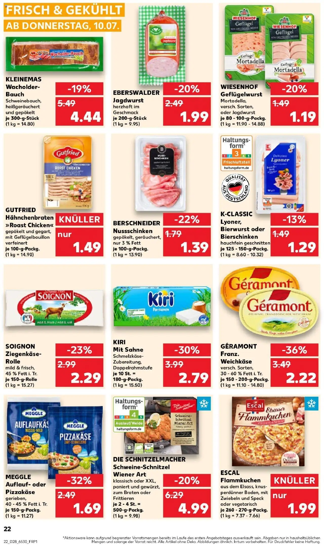 Kaufland prospekt Staßfurt	 - gültig ab dem 09.07.2025 | Seite: 22 | Produkte: Geramont, Ziegenkäse, Schnitzel, Zwiebeln