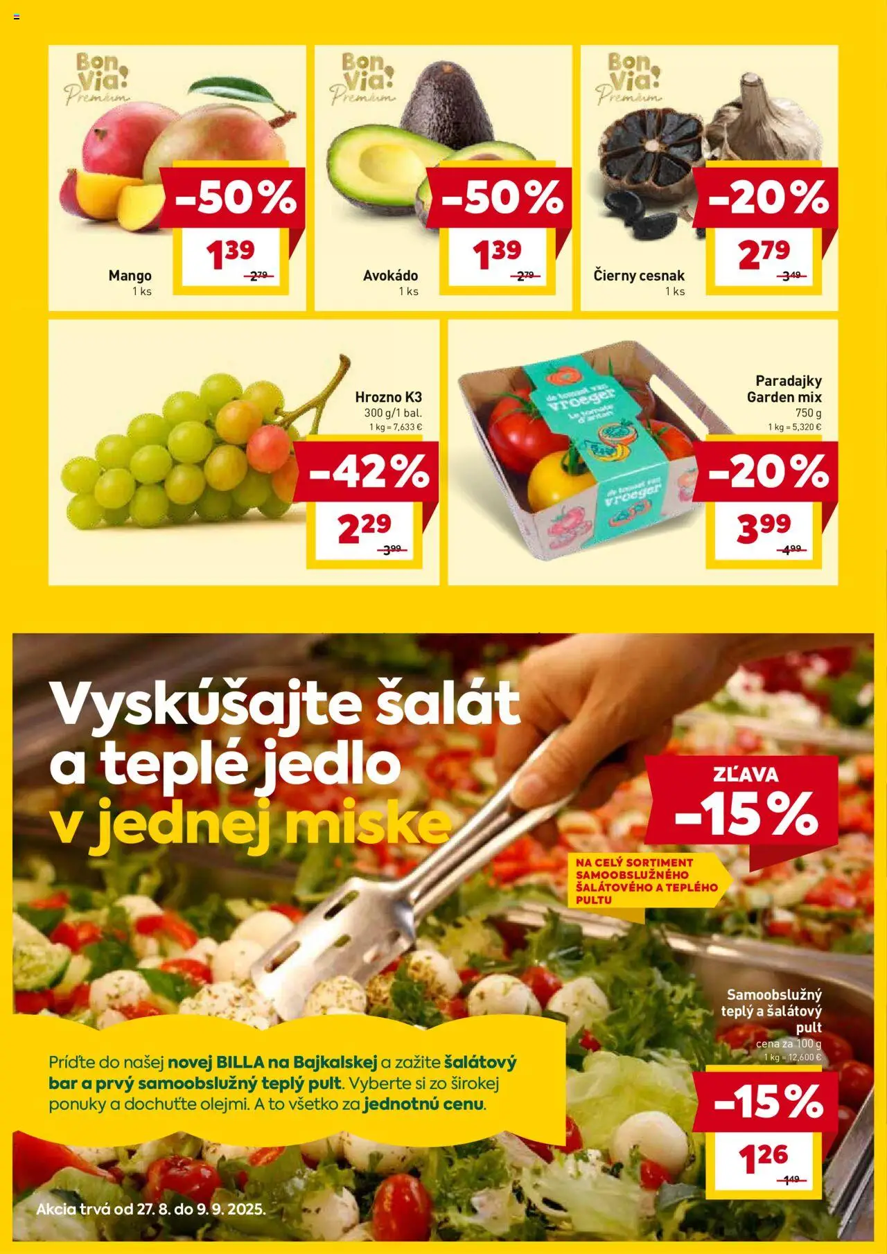 Billa Bajkalská │ platný od 27.08.2025 | Strana: 2 | Produkty: Paradajky, Cesnak, Šalát, Mango