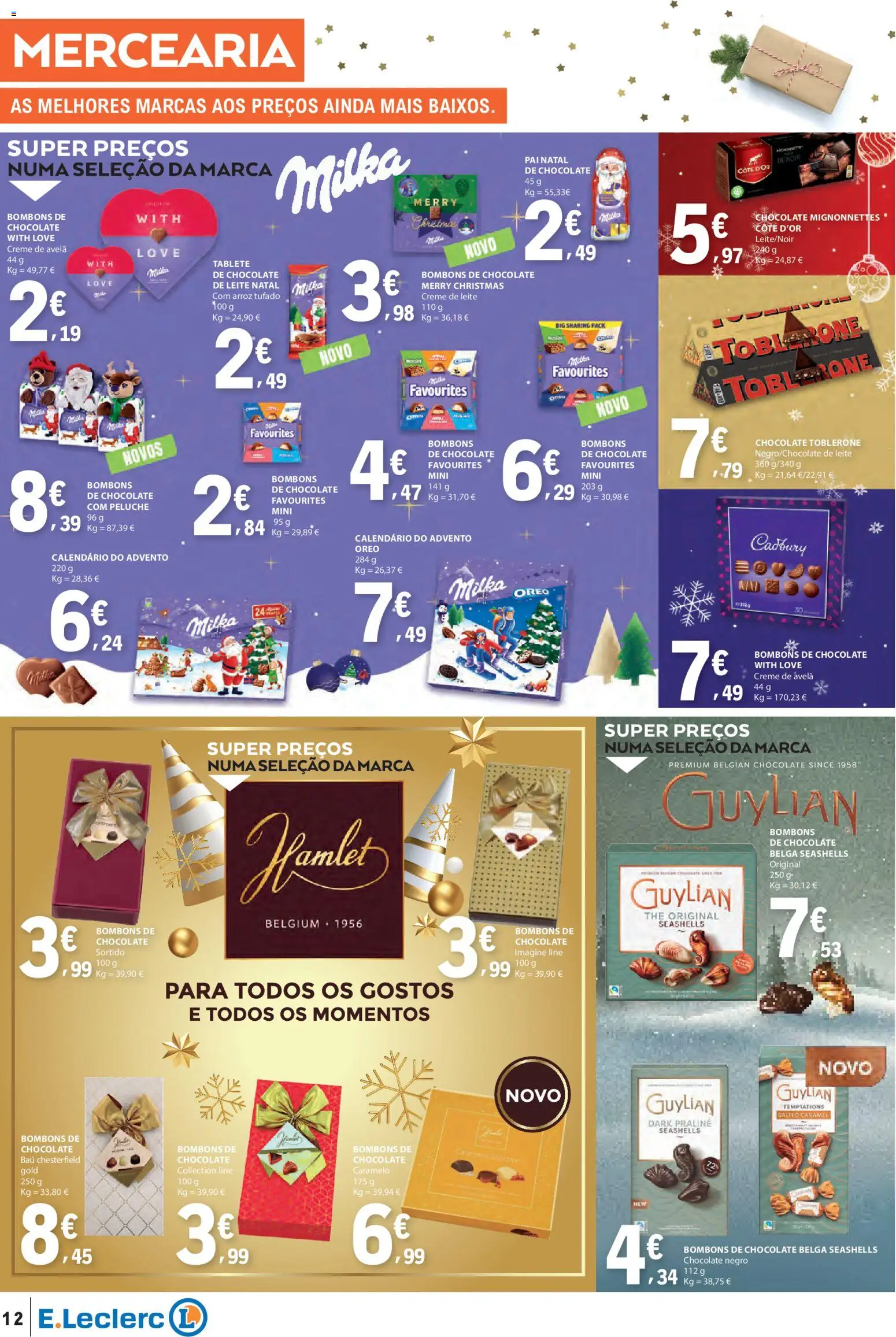 E.Leclerc folheto │ válido de 18.12.2025 | Página: 12 | Produtos: Chocolate, Arroz, Creme de leite, Creme