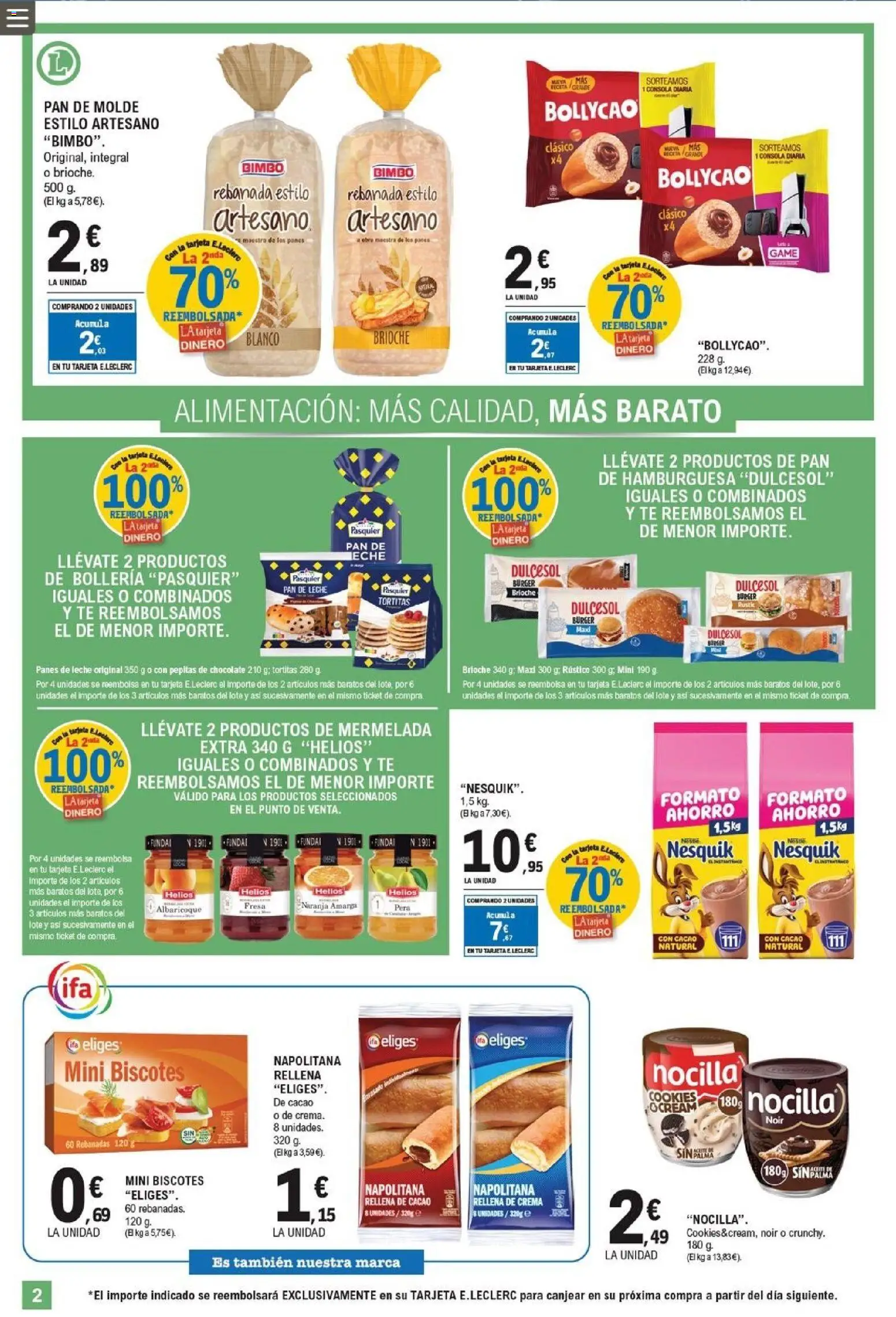 E.Leclerc folleto │ válido desde el 22.04.2026 | Página: 2 | Productos: Leche, Té, Pan de leche, Φρυγανιές σικάλεως
