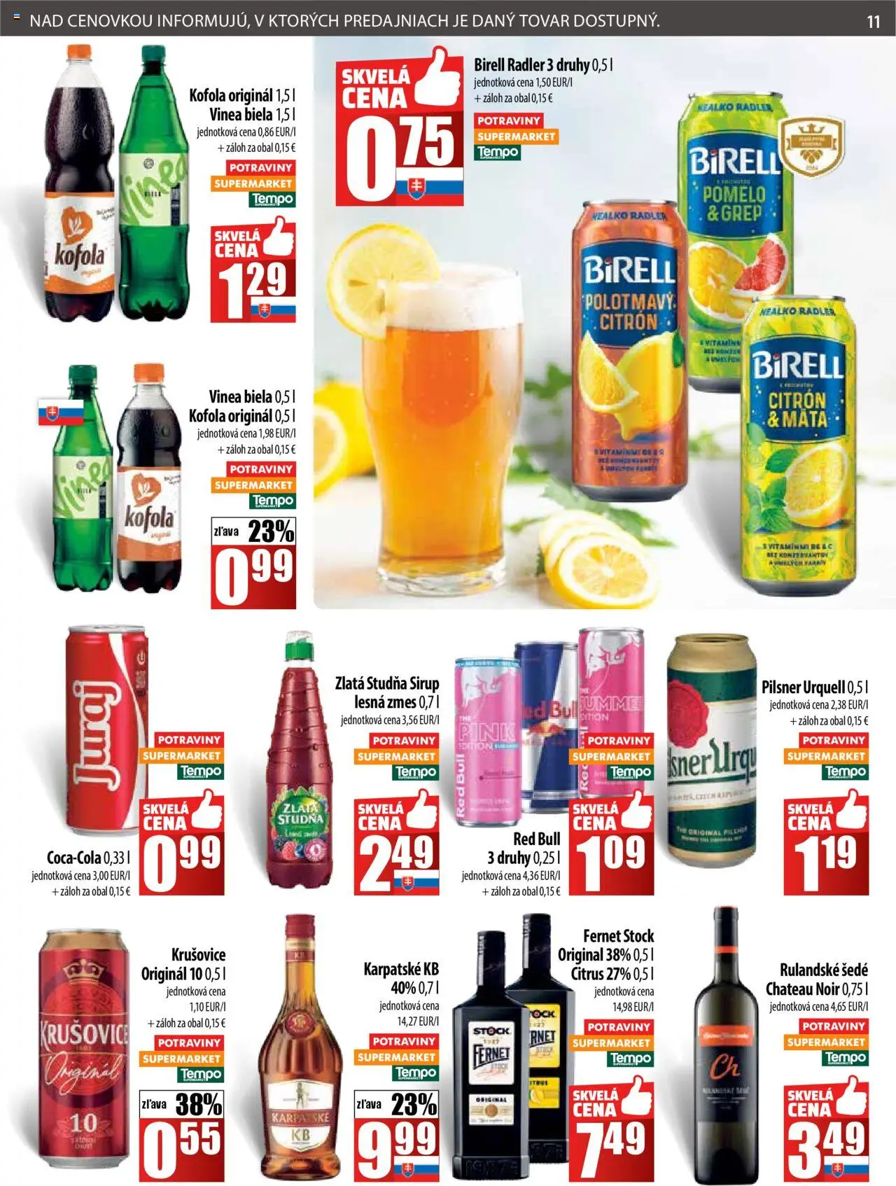COOP Jednota leták │ platný od 07.08.2025 | Strana: 11 | Produkty: Radler, Kofola, Krušovice, Fernet Stock