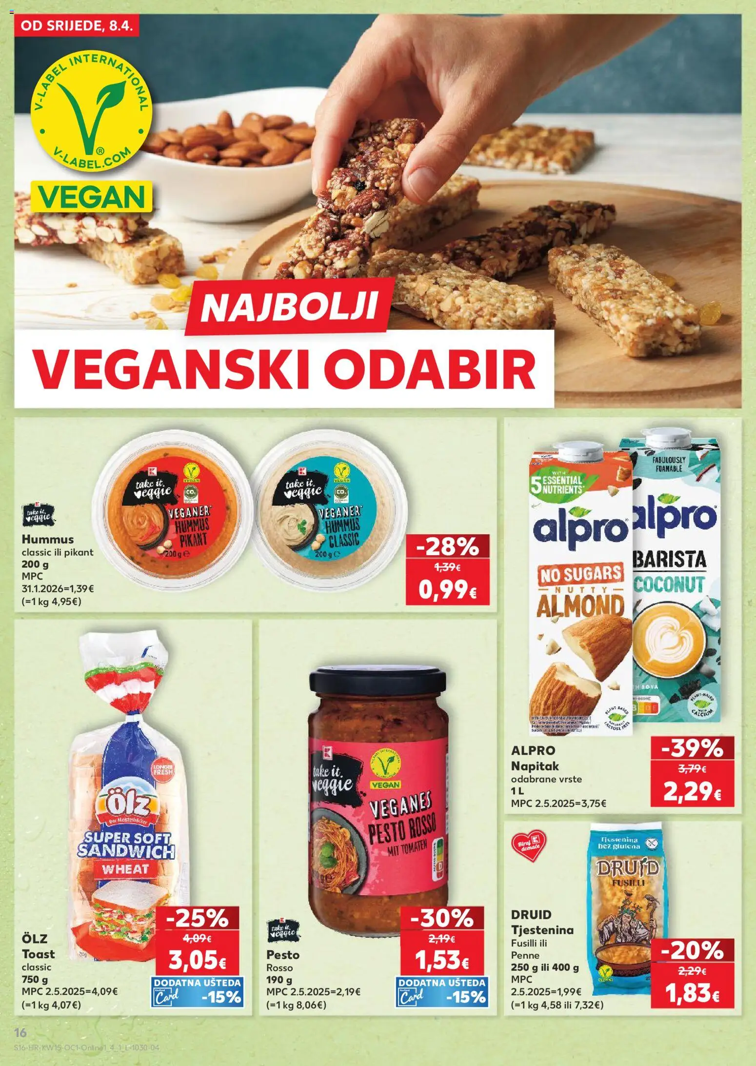 Kaufland katalog | vrijedi od 08.04.2026 | Stranica: 16 | Proizvodi: Toast, Alpro, Tjestenina, Pasta