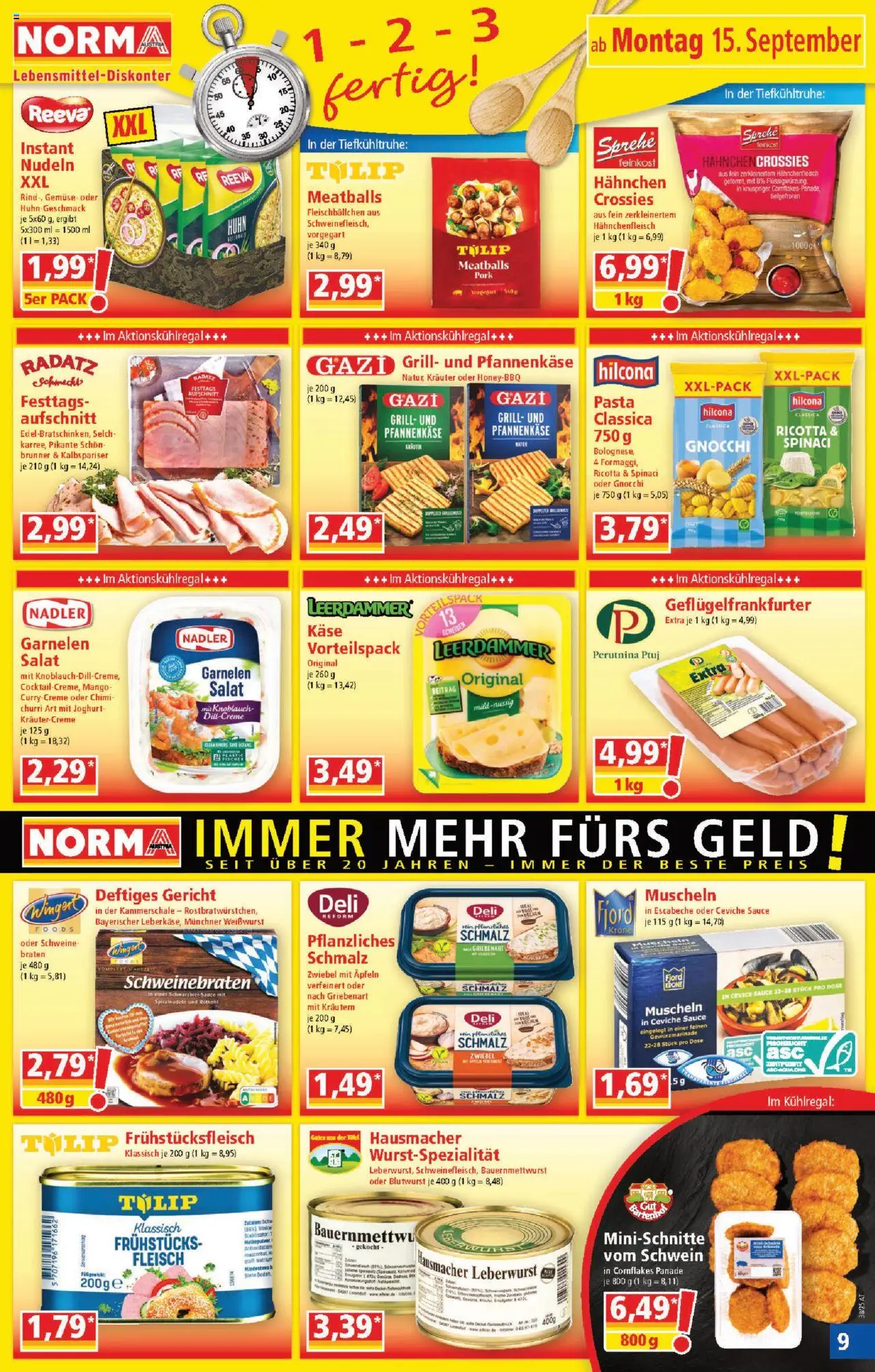 Norma Flugblatt gültig ab 08.09.2025 | Seite: 9 | Produkte: Knoblauch, Grill, Käse, Nudeln