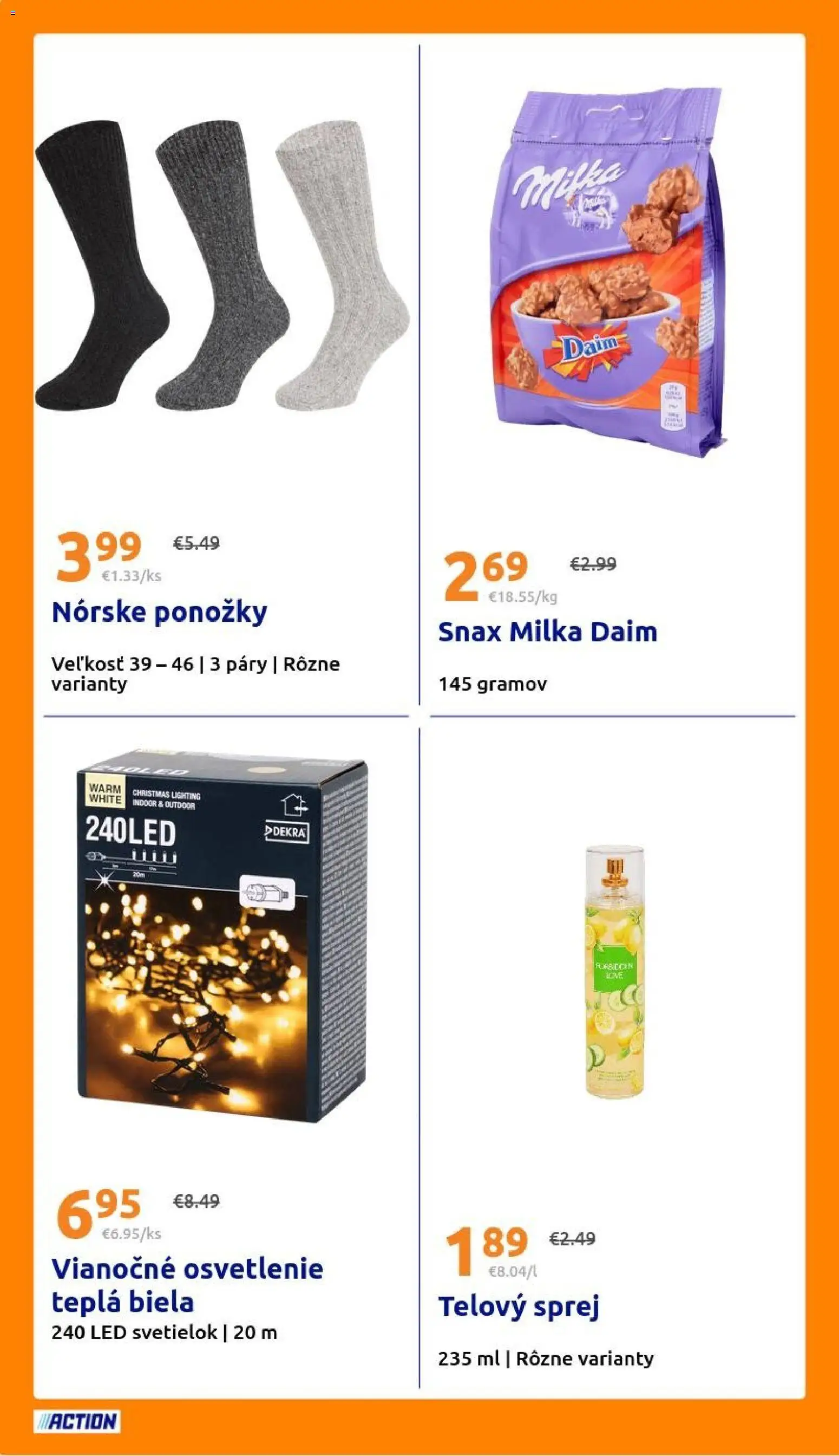 Nové Action akcie – leták je platný od 19.11.2025 | Strana: 20 | Produkty: Osvetlenie, Ponožky, Milka