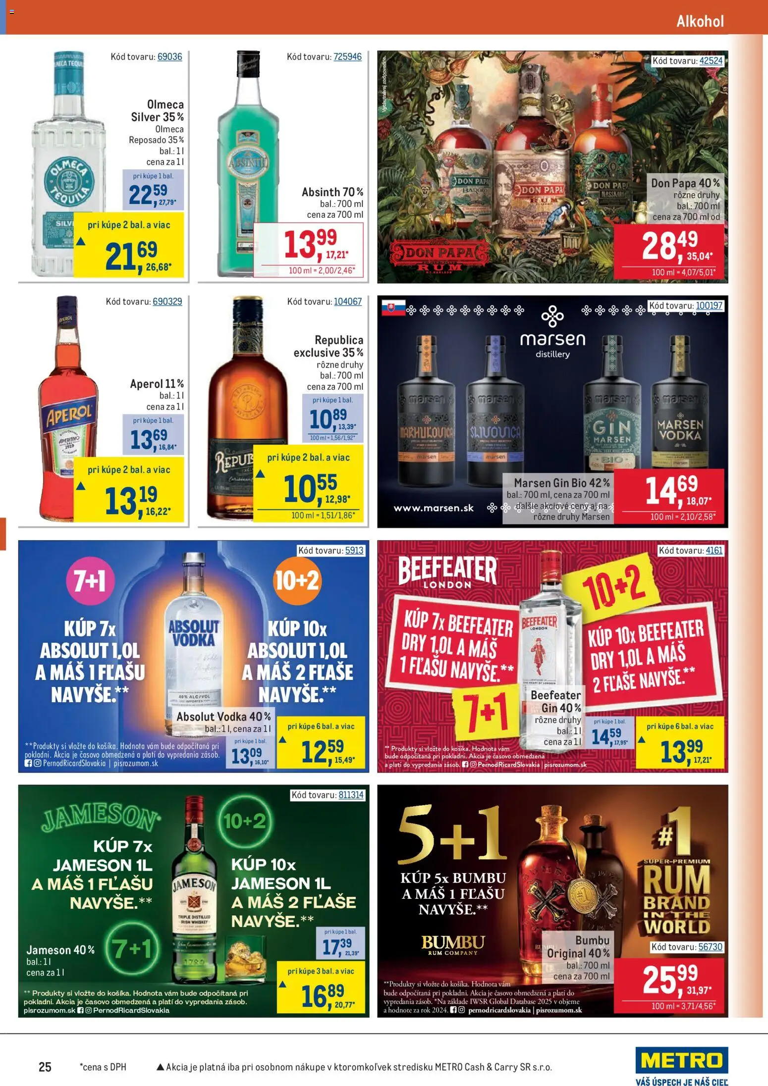 Nové Metro akcie – leták je platný od 10.12.2025 | Strana: 25 | Produkty: Slivovica, Gin, Alkohol, Rum