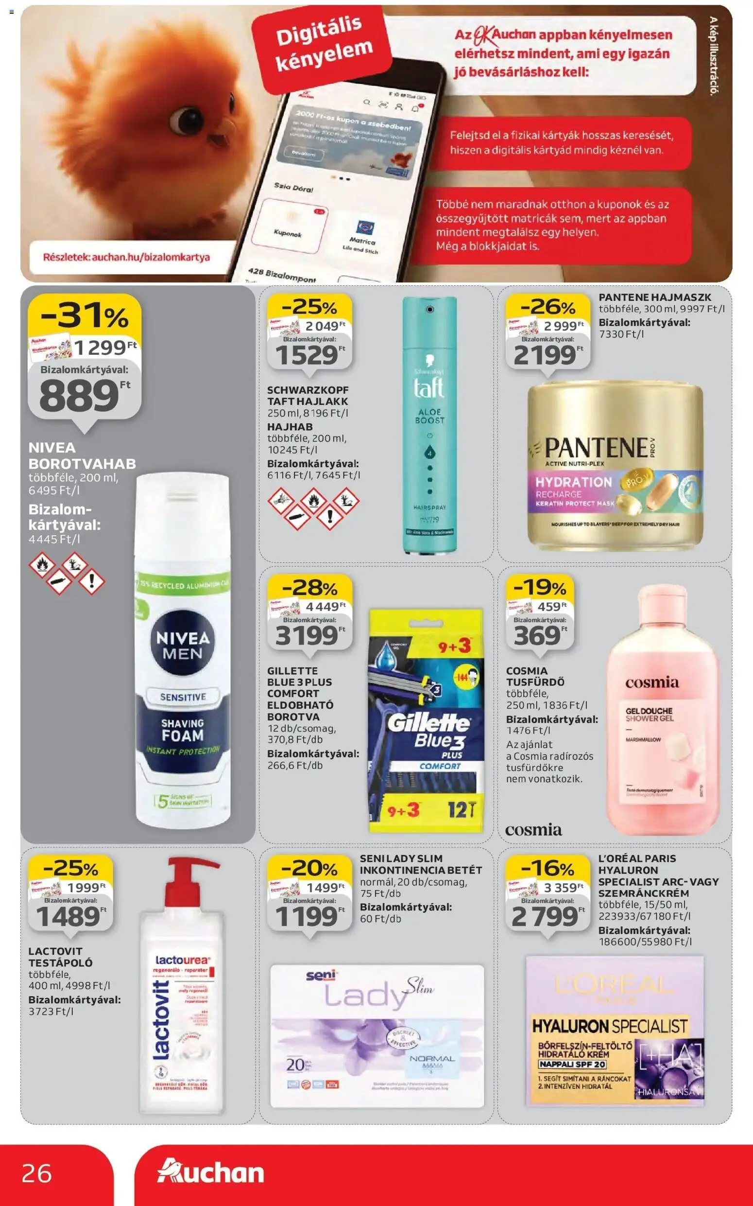 Auchan akciós ujság - amely érvényes a következő dátumtól: 29.01.2026 | Oldal: 26 | Termékek: Borotva, Hajhab, Testápoló, Tusfürdő