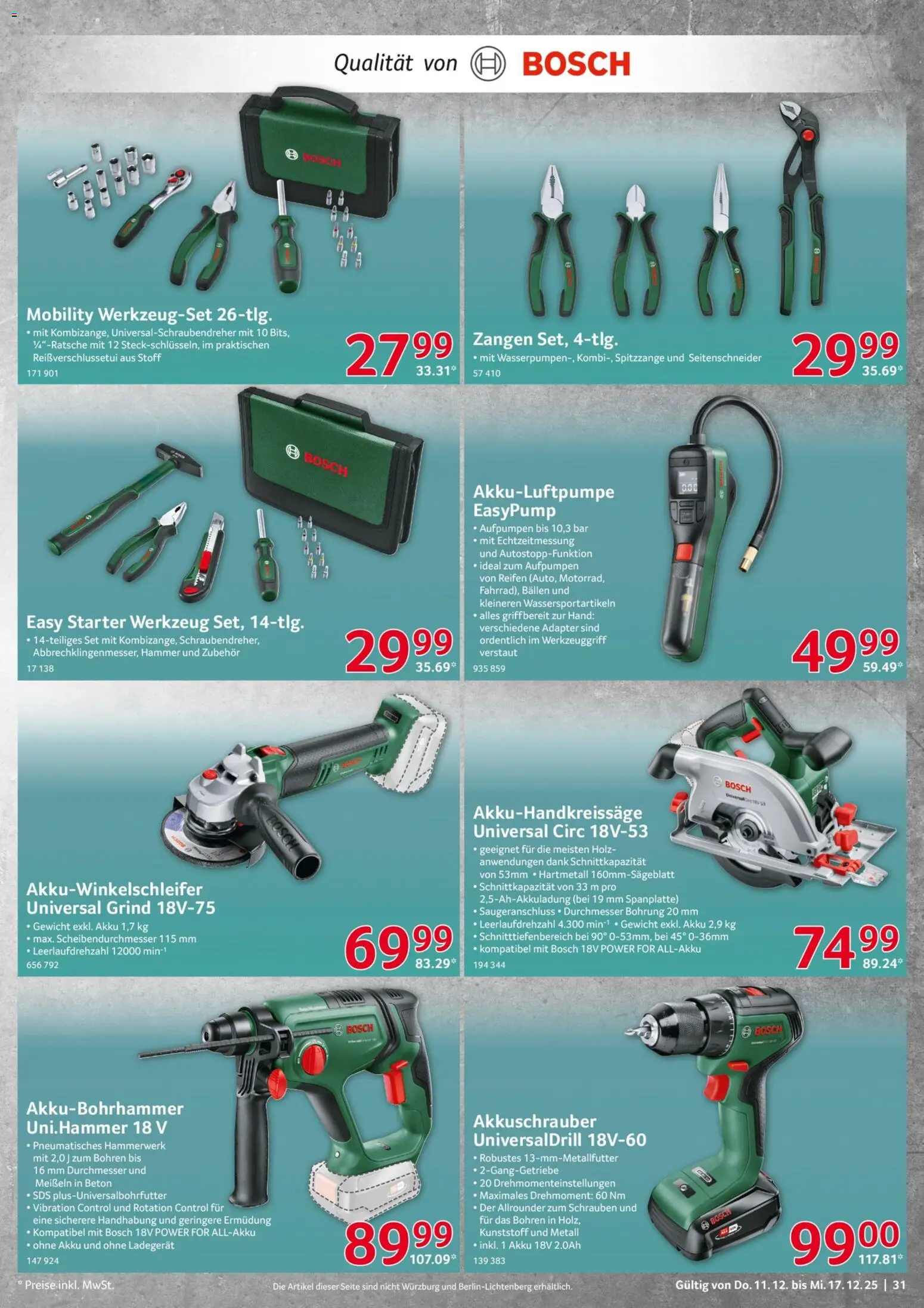 Selgros  Non Food – gültig ab 11.12.2025 | Seite: 31 | Produkte: Bosch, Gewicht, Akkuschrauber, Ladegerät