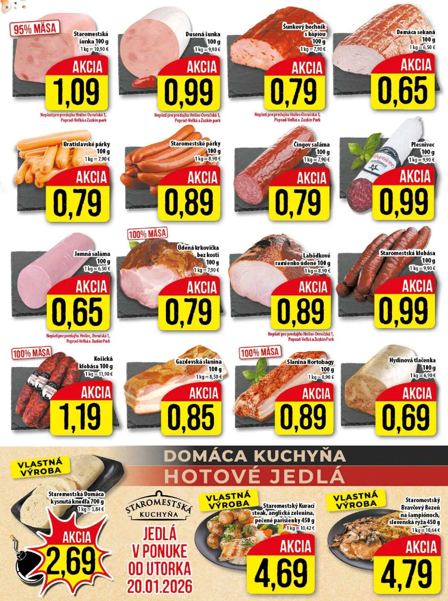 Nové Klas akcie – leták je platný od 19.01.2026 | Strana: 5 | Produkty: Kuchyňa, Saláma, Krkovička, Párky