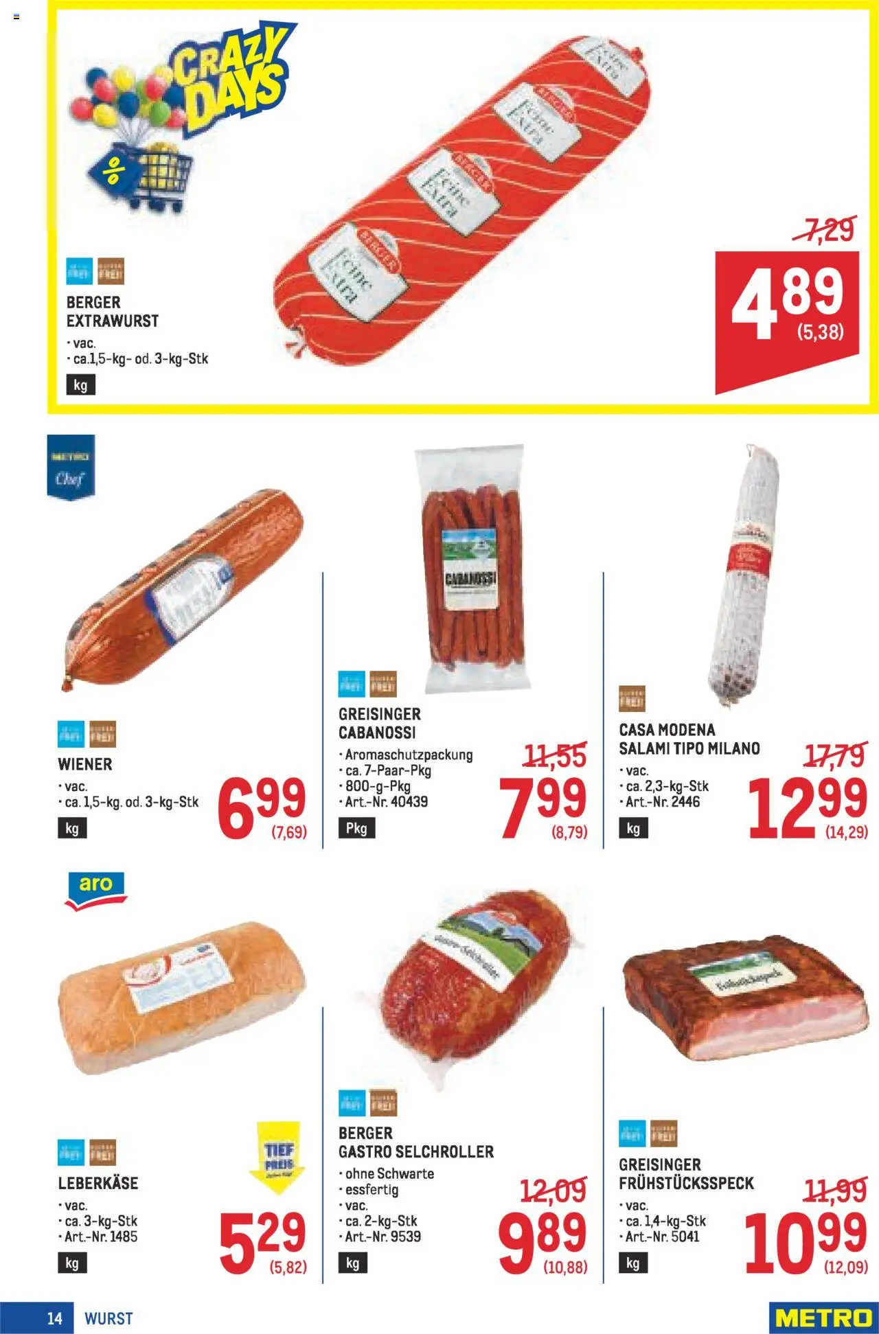 Metro angebote Profi gültig ab 16.10.2025 | Seite: 14 | Produkte: Wurst, Salami