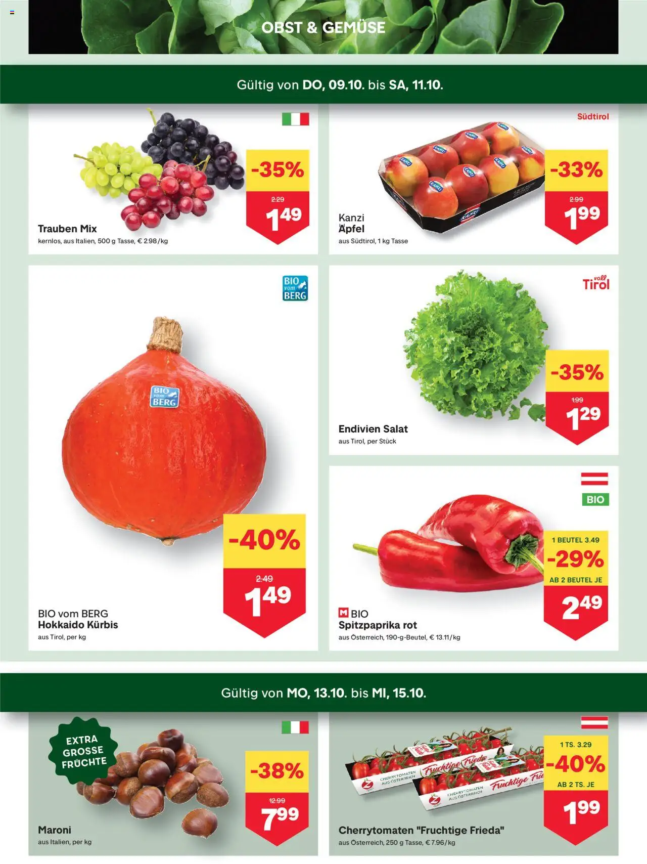MPREIS Absam gültig ab 09.10.2025 | Seite: 2 | Produkte: Salat, Gemüse, Kürbis, Äpfel