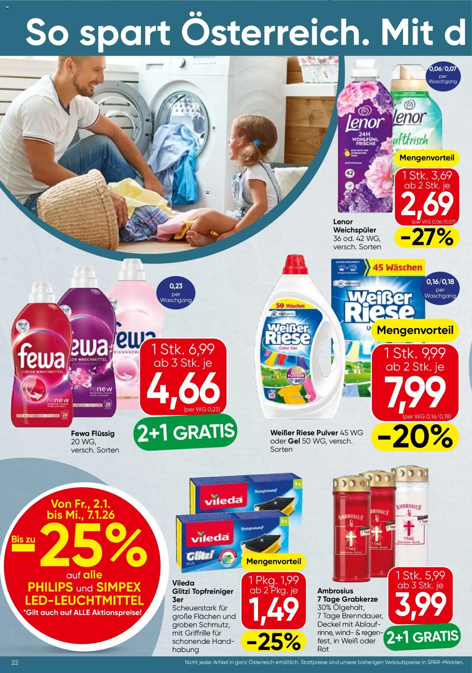 Spar Flugblatt - Niederösterreich gültig ab 02.01.2026 | Seite: 22 | Produkte: Weichspüler, Waschmittel