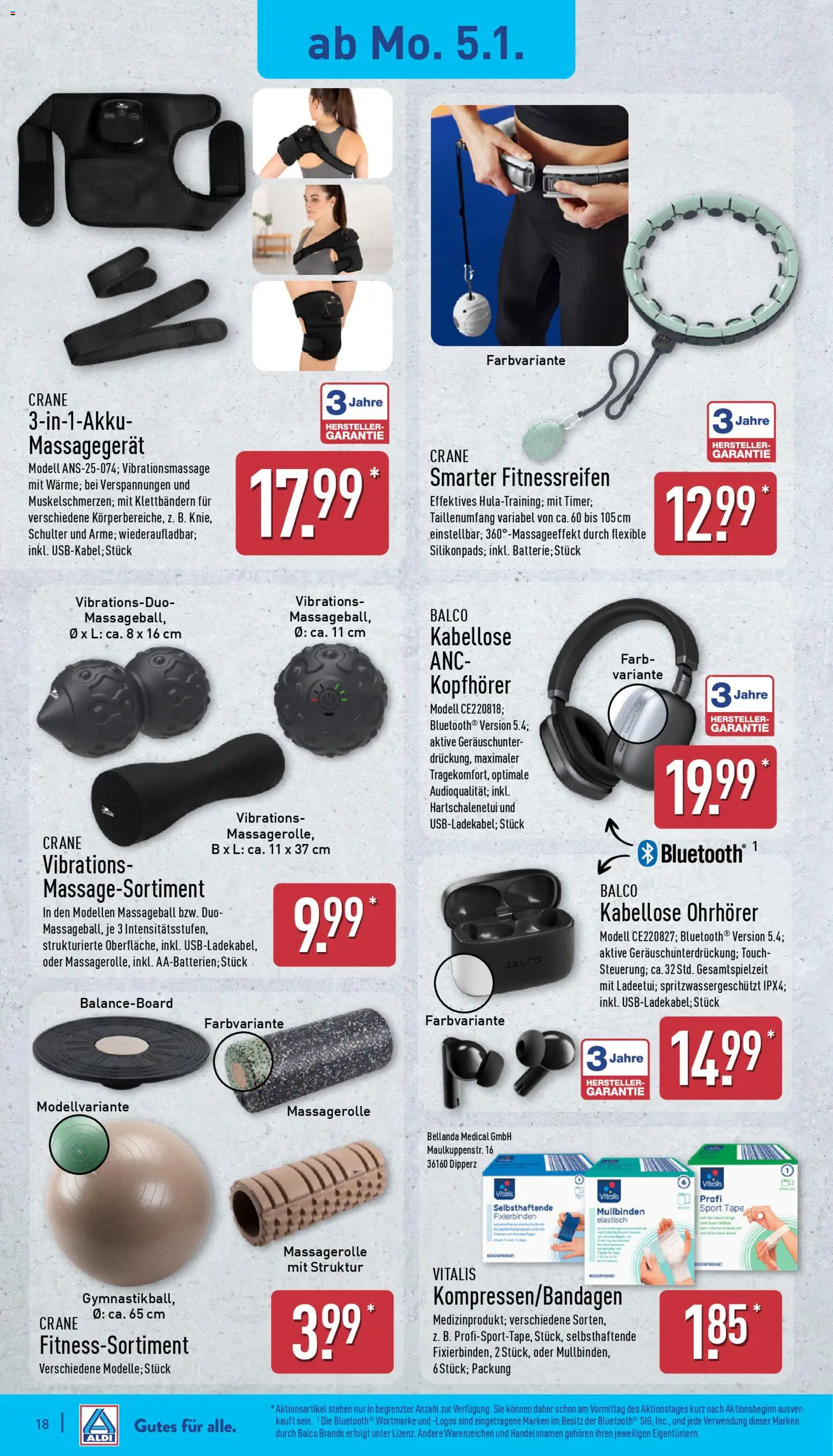 Aldi Prospekt 	 – gültig ab 05.01.2026 | Seite: 18 | Produkte: Massagegerät, Kopfhörer