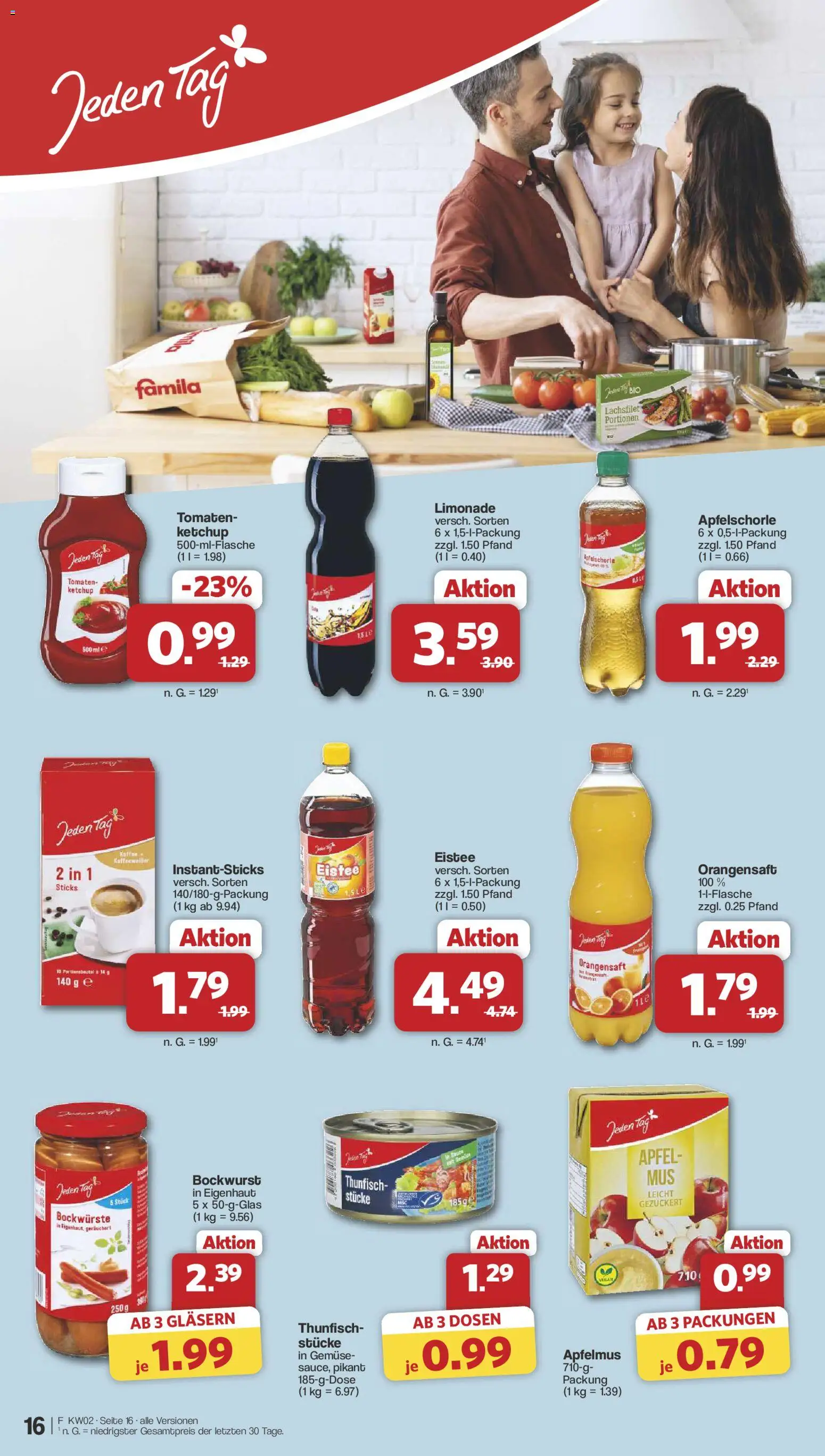 Famila Nordwest Prospekt 	 – gültig ab 05.01.2026 | Seite: 16 | Produkte: Bockwurst, Äpfel, Tomaten, Orangensaft