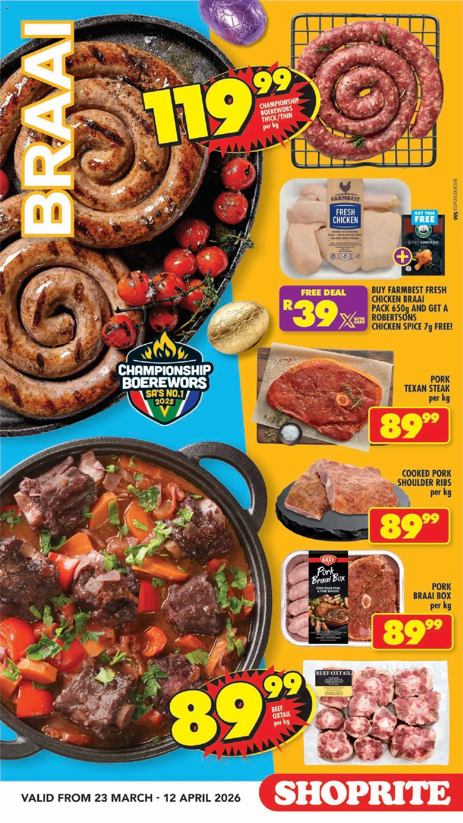 New Shoprite catalogue – valid from 23.03.2026 | Page: 4 | Products: Pellets résineux, Ribs, Pork, Beef