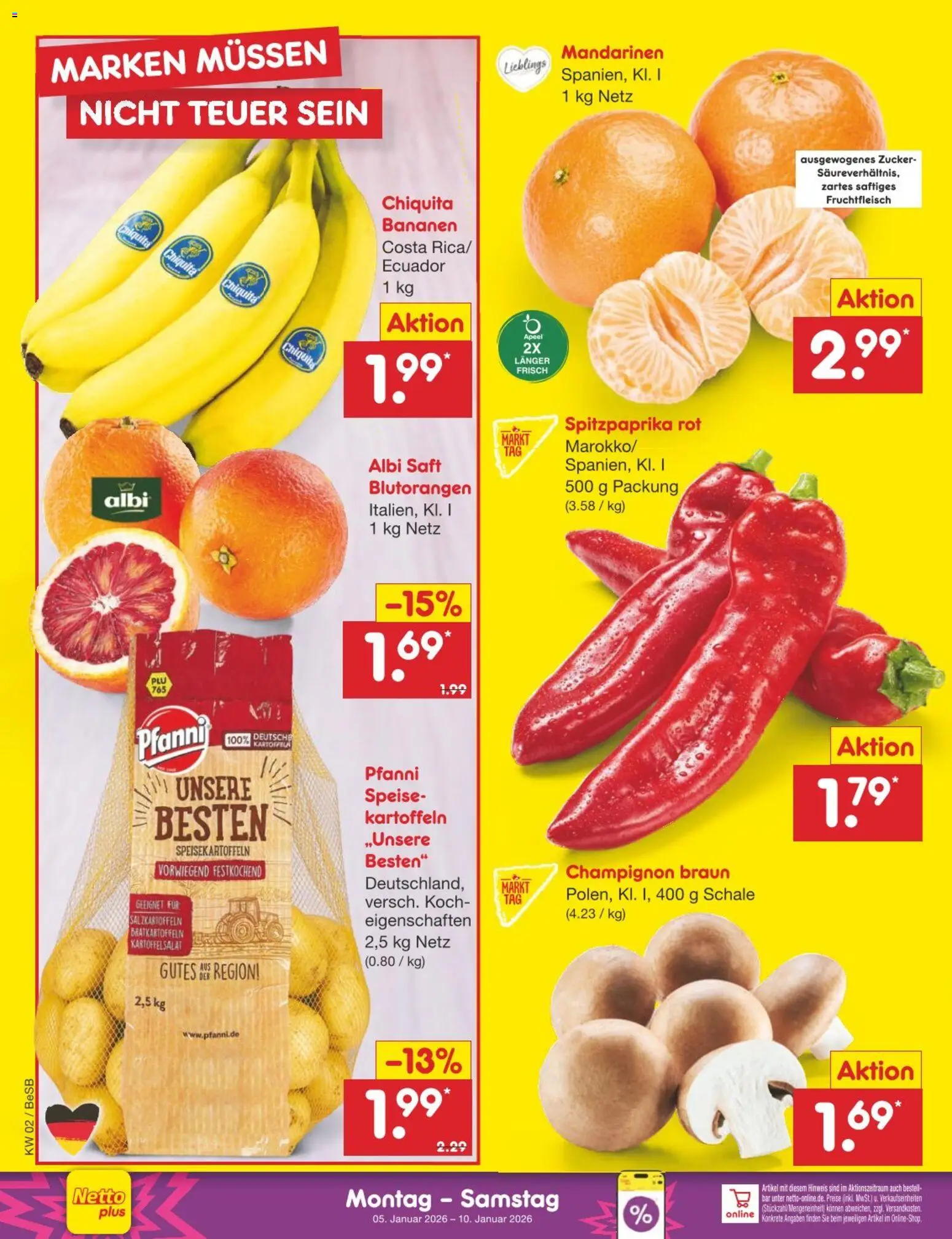 Netto Marken-Discount Prospekt 	 – gültig ab 05.01.2026 | Seite: 8 | Produkte: Bananen, Mandarinen, Zucker, Saft