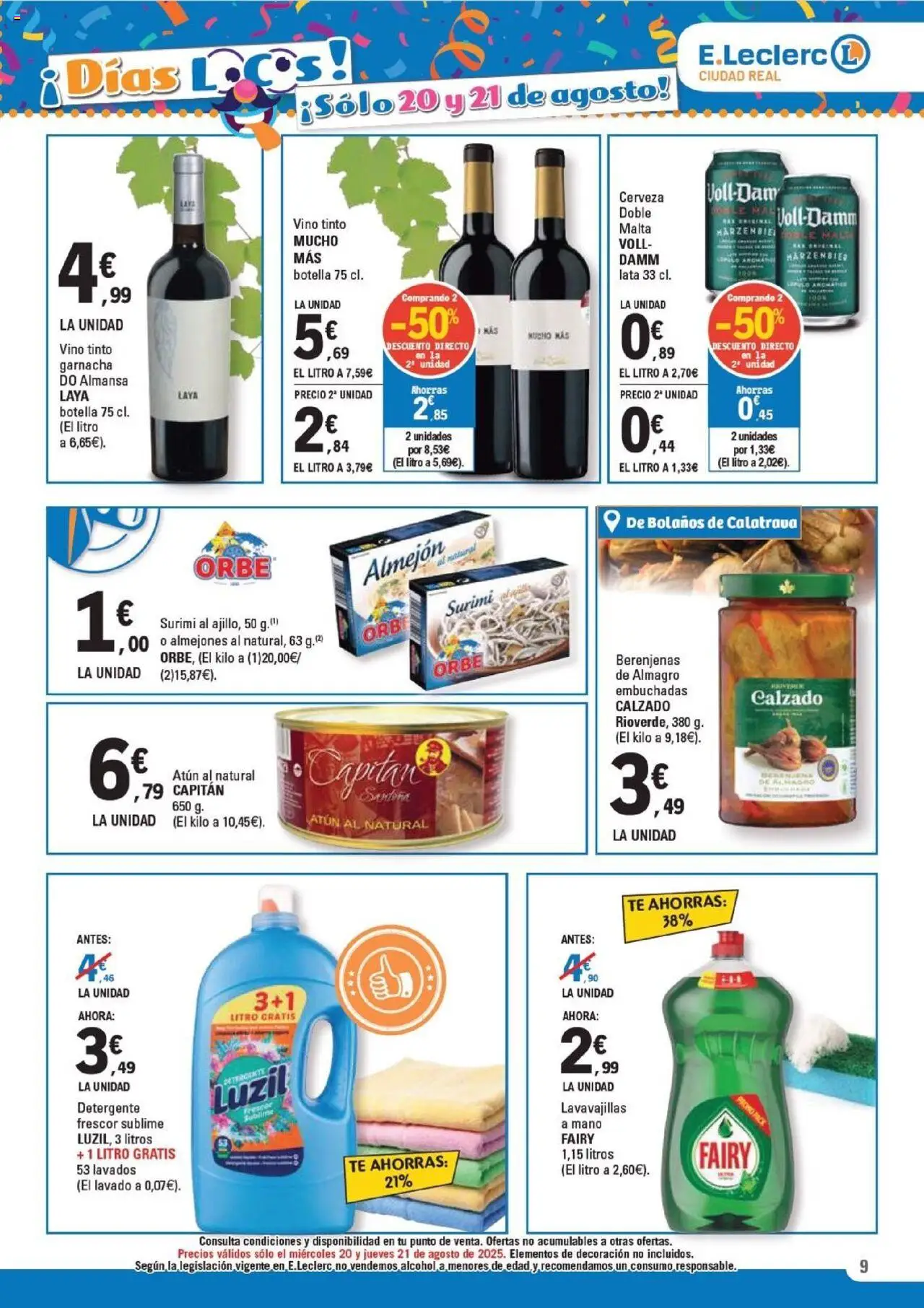 E.Leclerc folleto │ válido desde el 11.08.2025 | Página: 9 | Productos: Detergente, Cerveza, Té, Lavavajillas