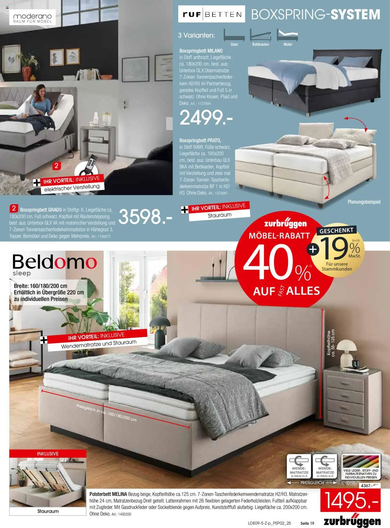 Zurbrüggen Polstermöbel-Spezial – gültig ab 20.09.2025 | Seite: 19 | Produkte: Matratze, Boxspringbett, Polsterbett