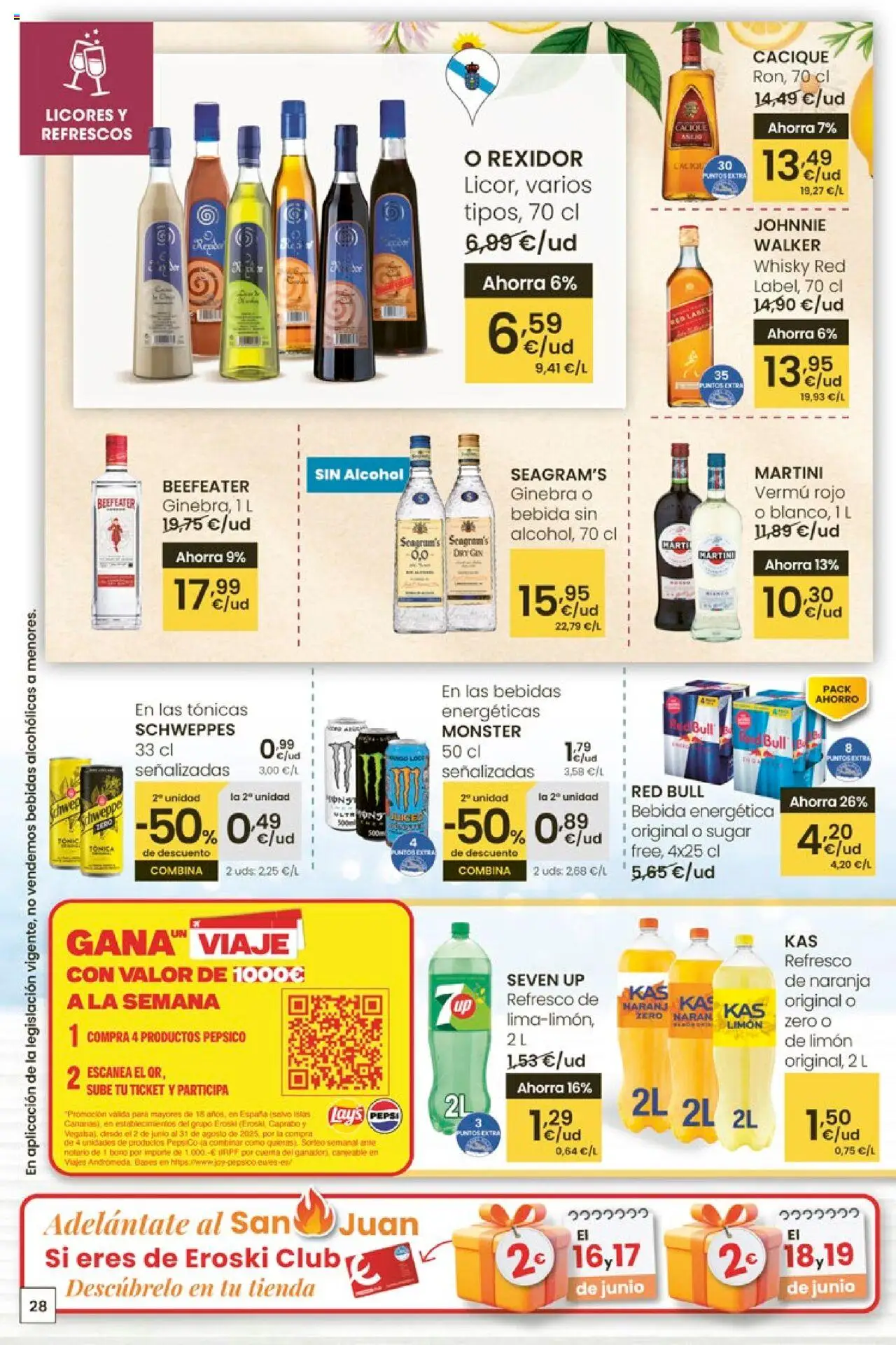 Eroski - Ofertones para conquistarte │ válido desde el 12.06.2025 | Página: 28 | Productos: Ginebra, Whisky