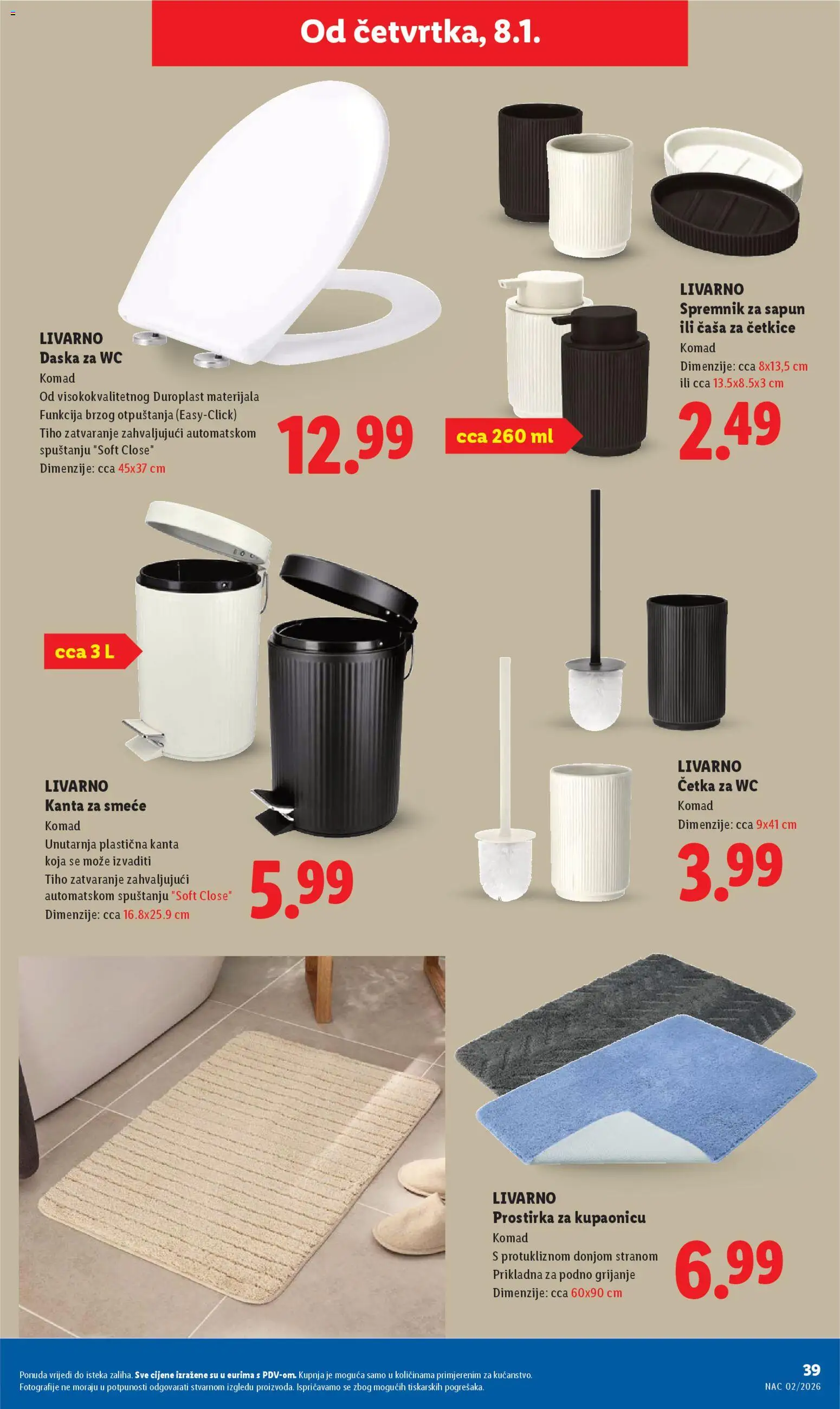 Lidl katalog | vrijedi od 07.01.2026 | Stranica: 39 | Proizvodi: Četka, Sapun, Četka za wc, Kanta za smeće