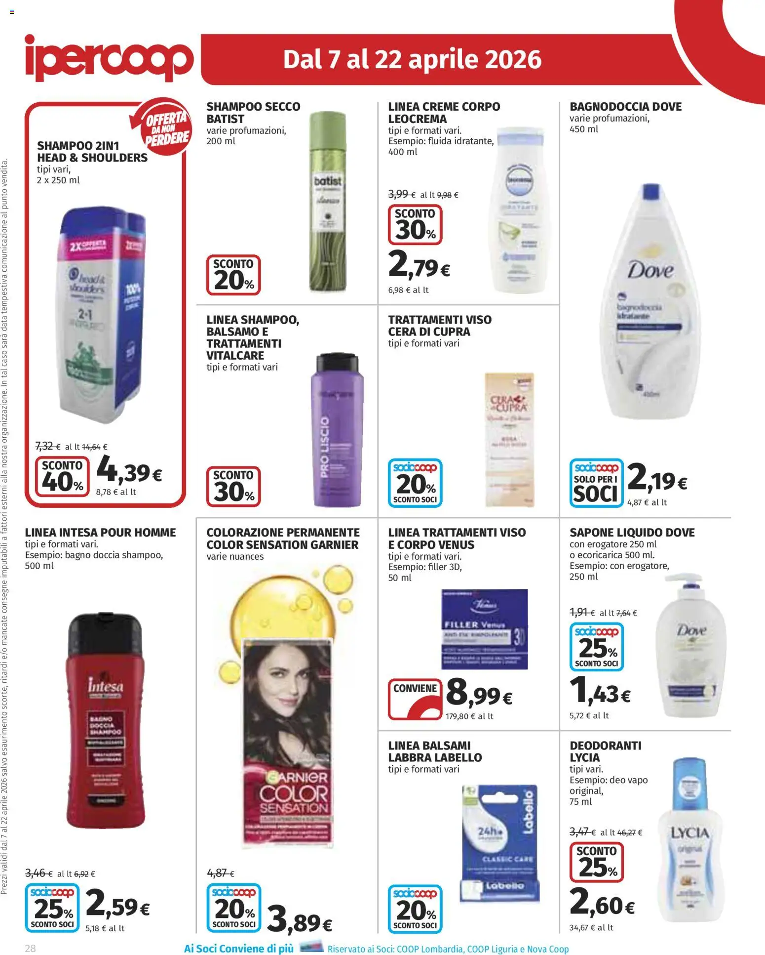 Volantino Ipercoop del 07.04.2026 | Pagina: 28 | Prodotti: Balsamo, Sapone, Data, Bagno
