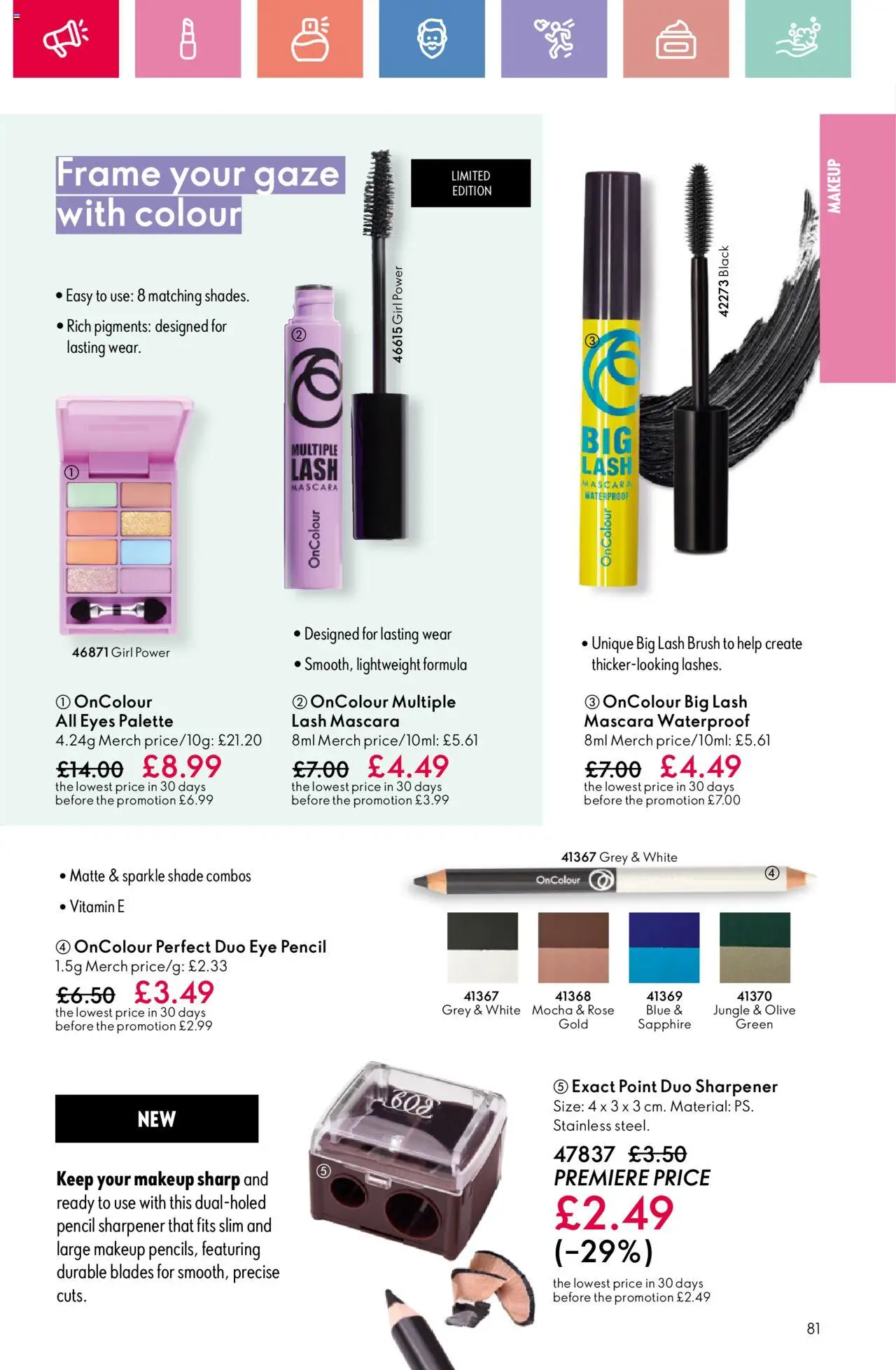  | Page: 81 | Products: Brush, Mascara, Eye pencil, Pencil sharpener
