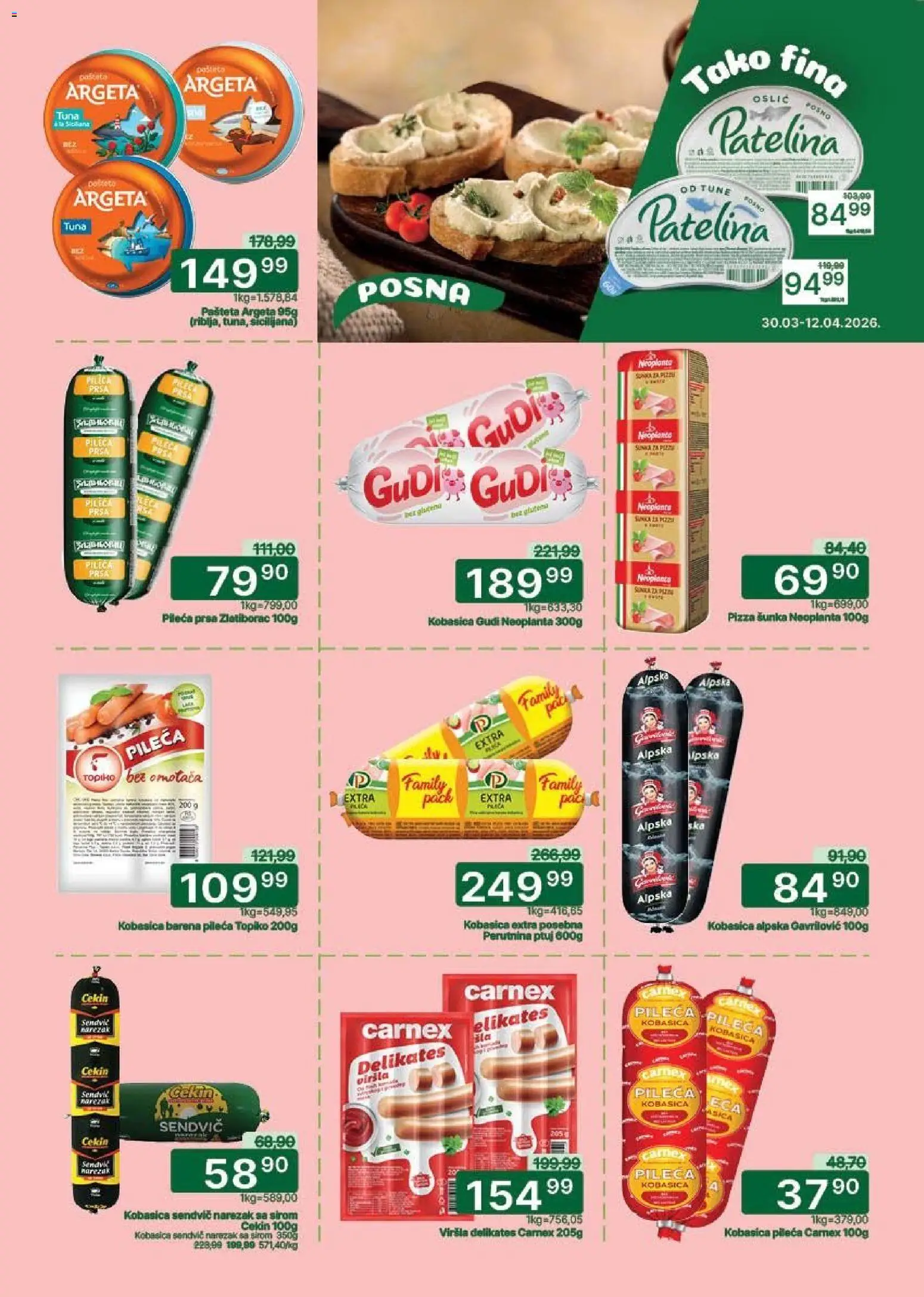 Univerexport katalog - važi od 30.03.2026 | Strana: 6 | Proizvode: Narezak, Šunka, Kobasica, Pašteta