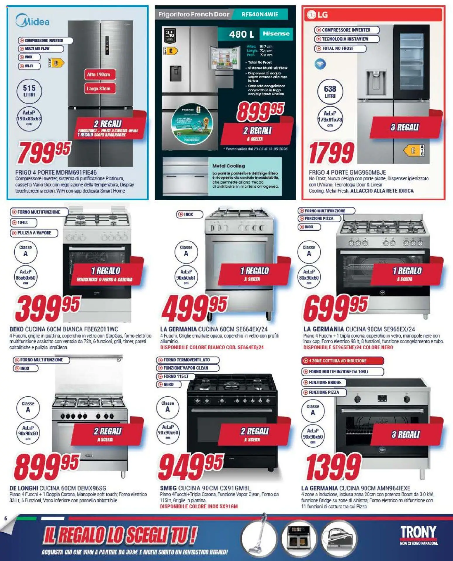 Volantino Trony del 09.04.2026 | Pagina: 6 | Prodotti: Acqua, Scopa, Frigorifero, Congelatore