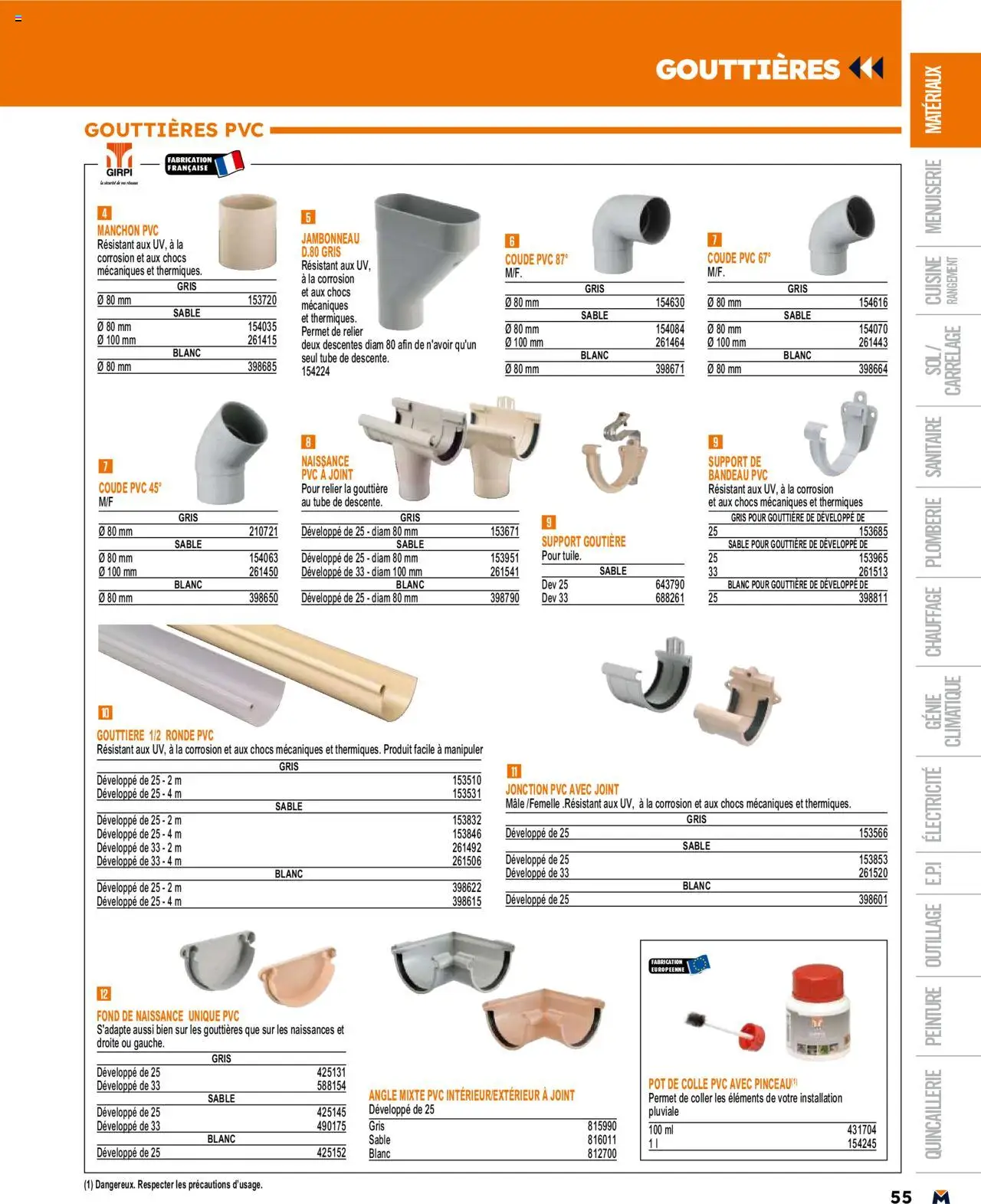  | Page: 55 | Produits: Gouttière, Colle