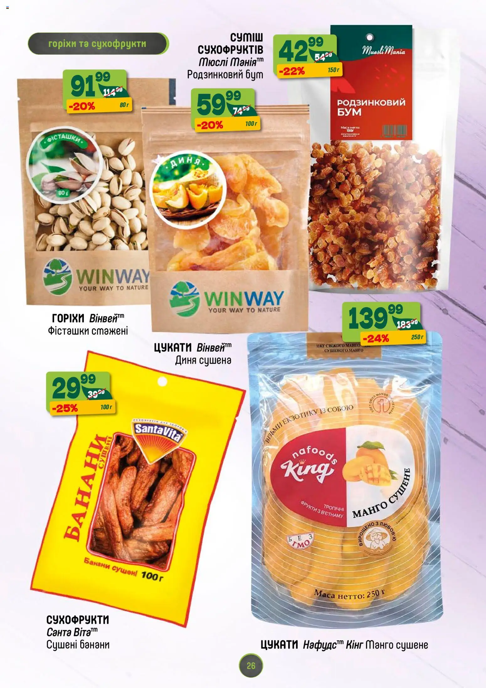 Близенько Kаталог - дійснийкції з 03.11.2025 | Сторінка: 26 | Товари: Банани, Фрукти, Манго, Диня