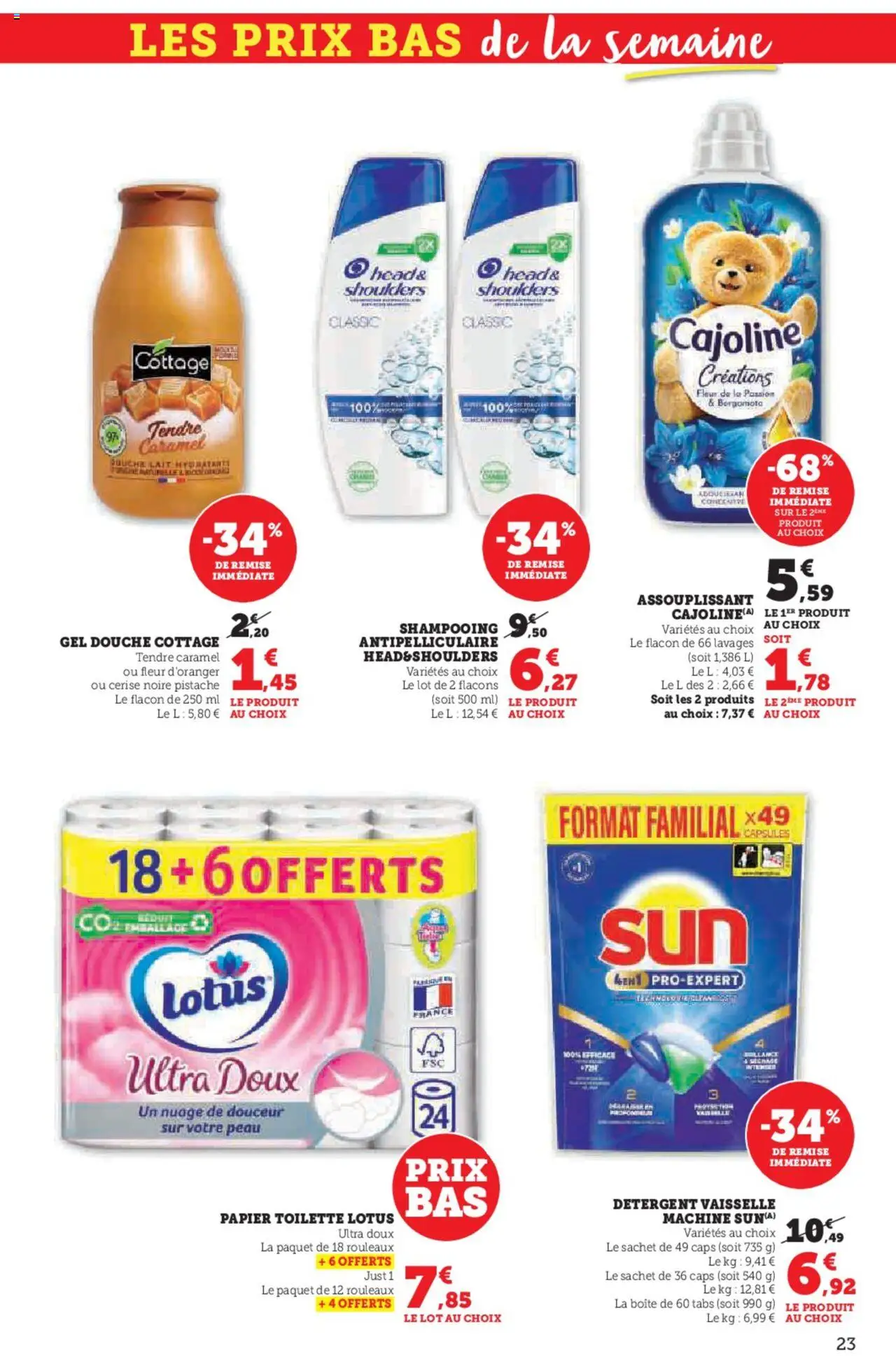  | Page: 23 | Produits: Papier toilette, Shampooing, Papier toilette Lotus, Douche