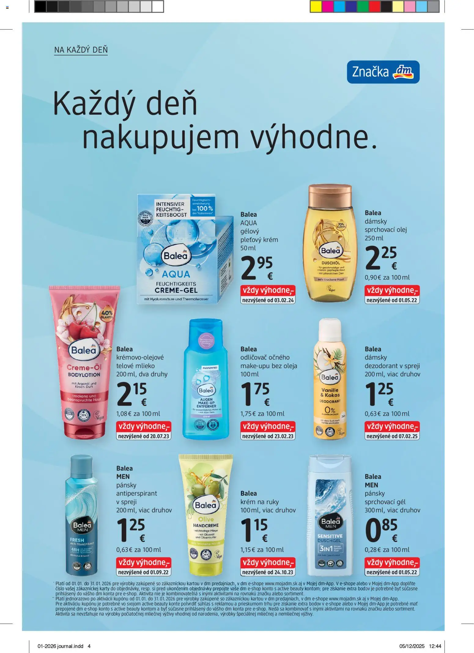 Nové dm drogerie akcie – leták je platný od 01.01.2026 | Strana: 4 | Produkty: Olej, Krém na ruky, Dezodorant, Antiperspirant