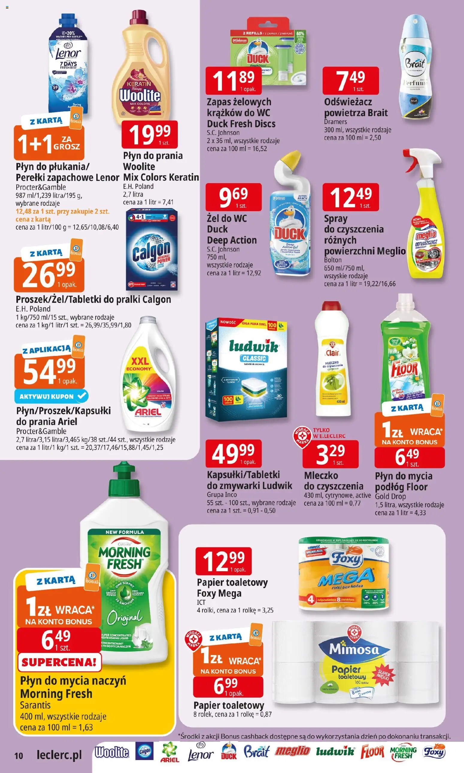 E.Leclerc Gazetka - Radom od 27.01.2026 | Strona: 10 | Produkty: Odświeżacz, Karta, Ariel, Płyn do mycia naczyń