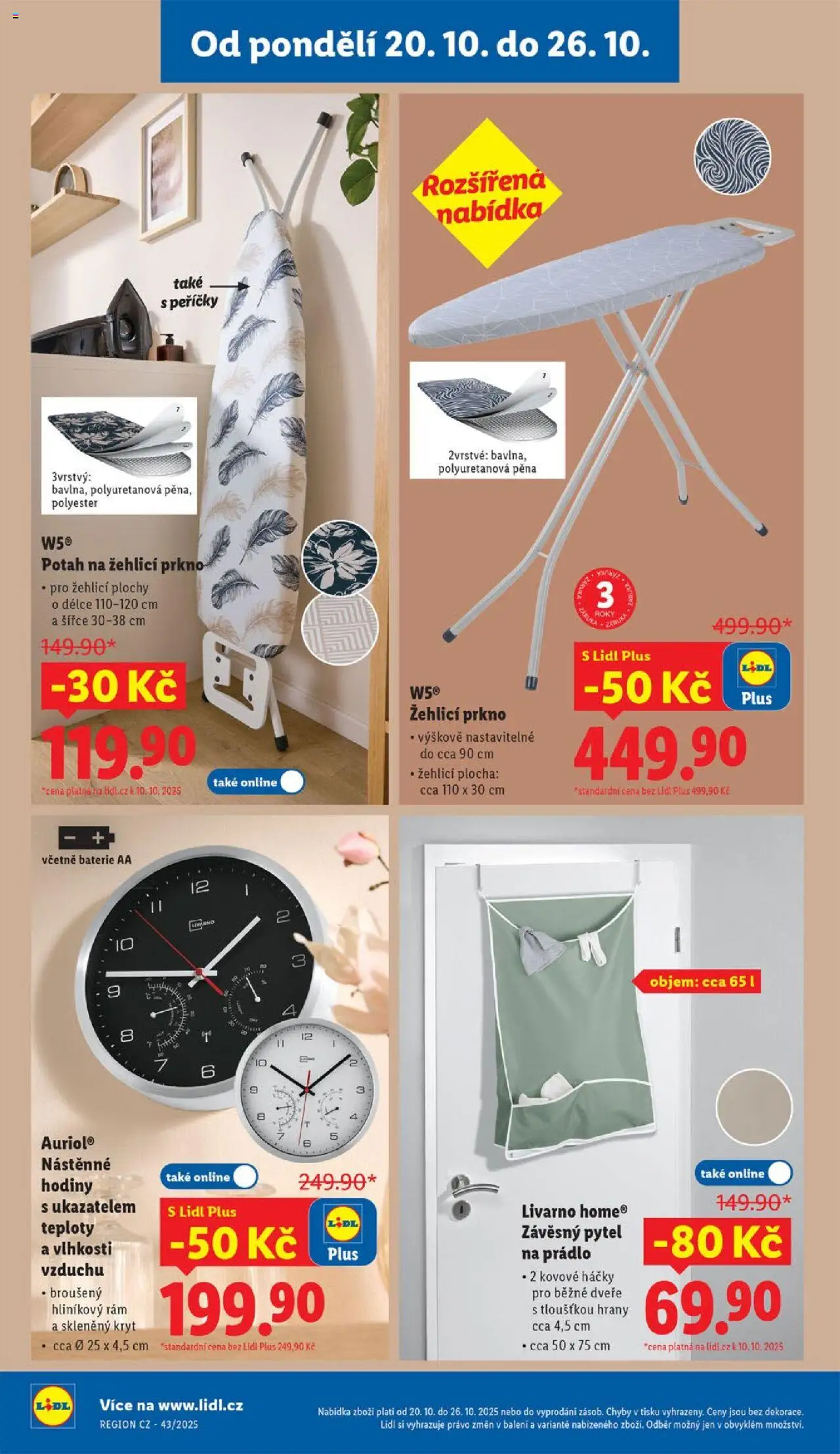 Lidl leták - Spotřební zboží od 20.10.2025 | Strana: 14 | Produkty: Hodiny, Žehlicí prkno, Baterie AA, Baterie