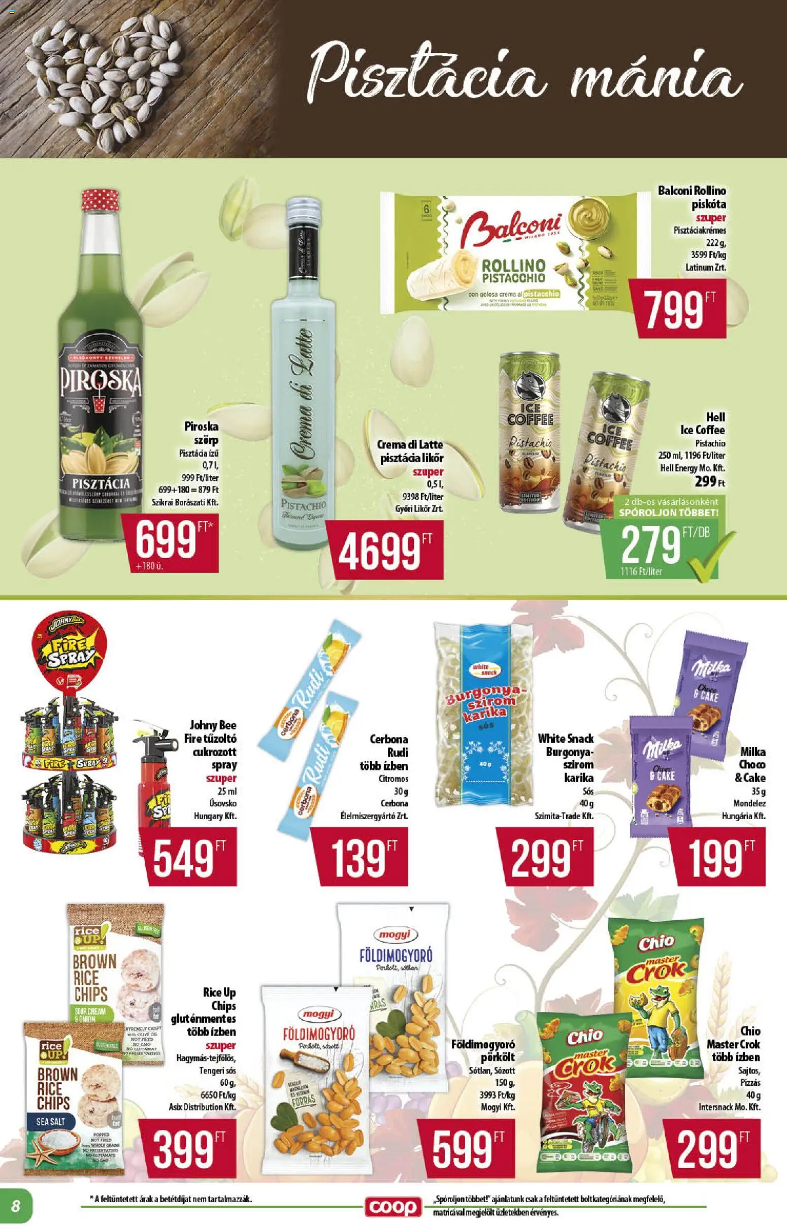 COOP akciós ujság - amely érvényes a következő dátumtól: 13.11.2025 | Oldal: 8 | Termékek: Szörp, Pisztácia likőr, Gluténmentes, Földimogyoró